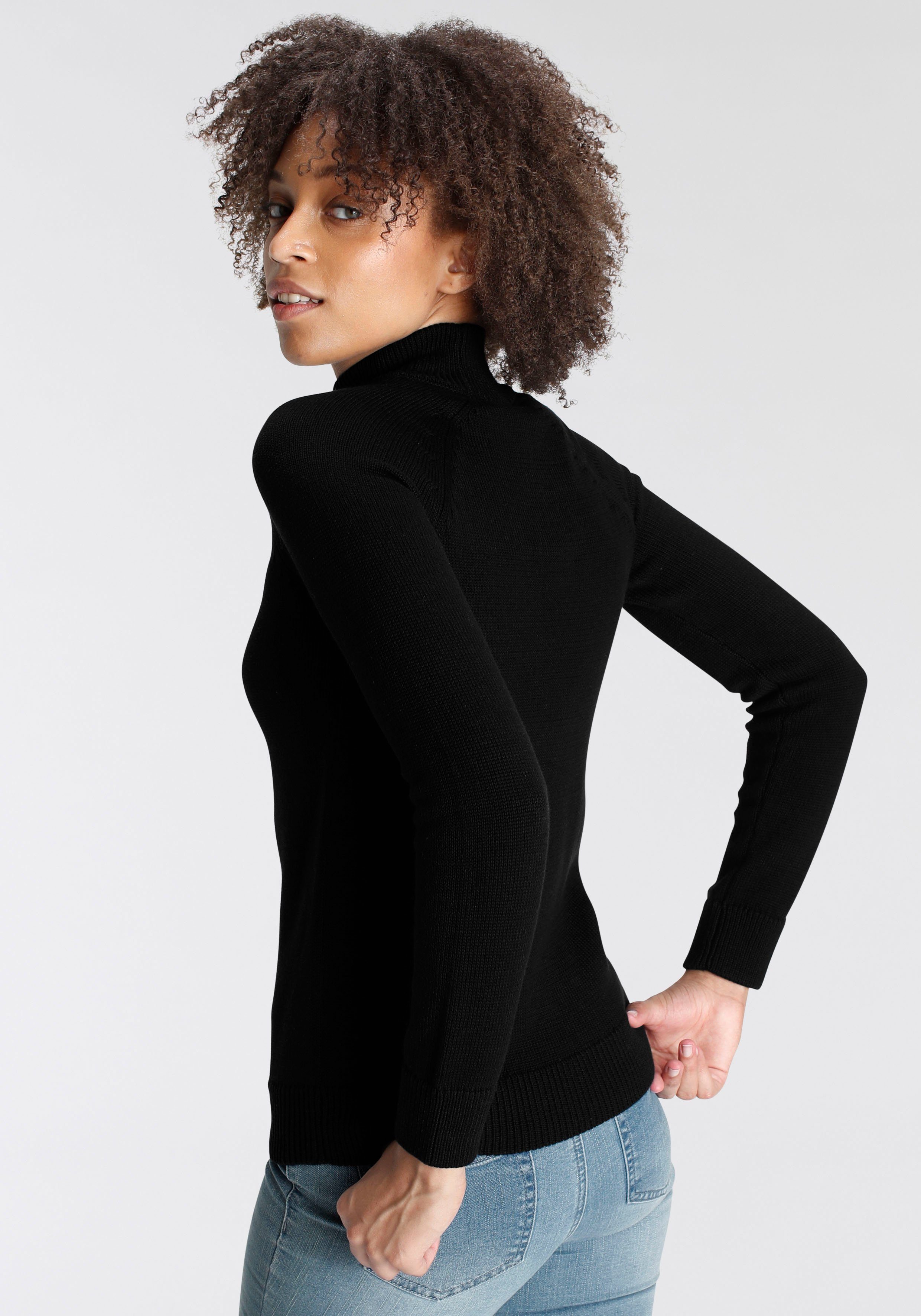 Arizona Strickpullover Rolli unifarbend mit grobem Strickmuster und Rollkragen