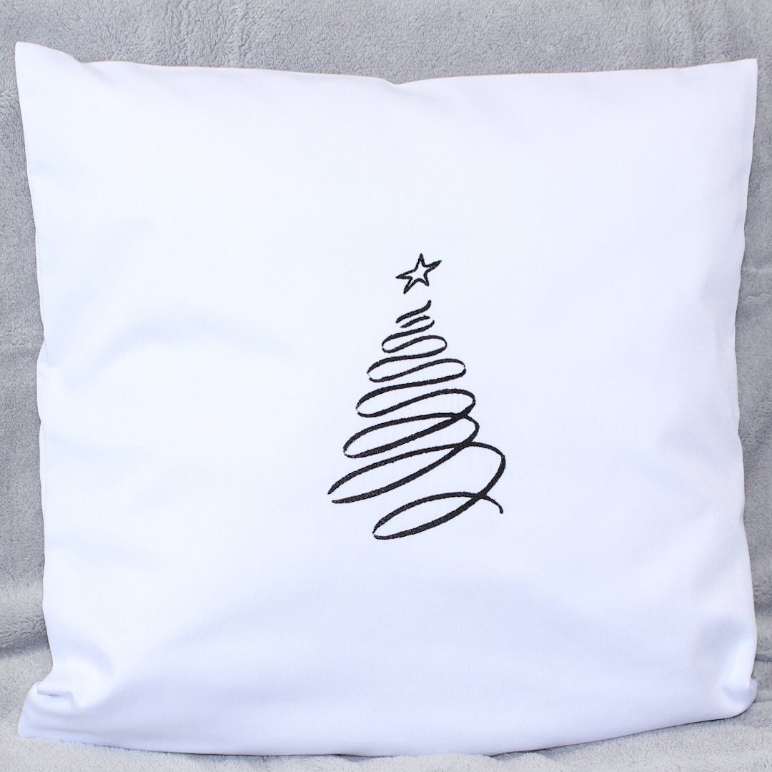 Kissenbezug Weihnachten Bezug mit Stickerei Primawela Christmas minimalistisch Weiß Tannenbaum, 