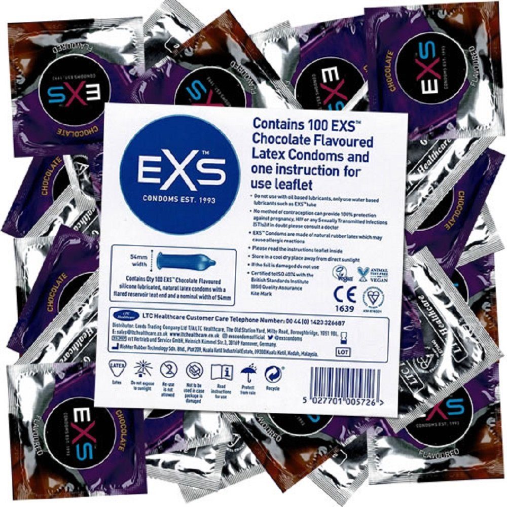 100 mit, Chocolate leckere EXS St., Kondome - Packung Schokoladen-Geschmack, Kondome Kondomvorrat, Kondome Großpackung Flavour mit