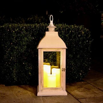 BURI Kugelleuchte Deko-Laterne weiß mit 3 LED-Kerzen Flackereffekt Weihnachtsdeko Garten