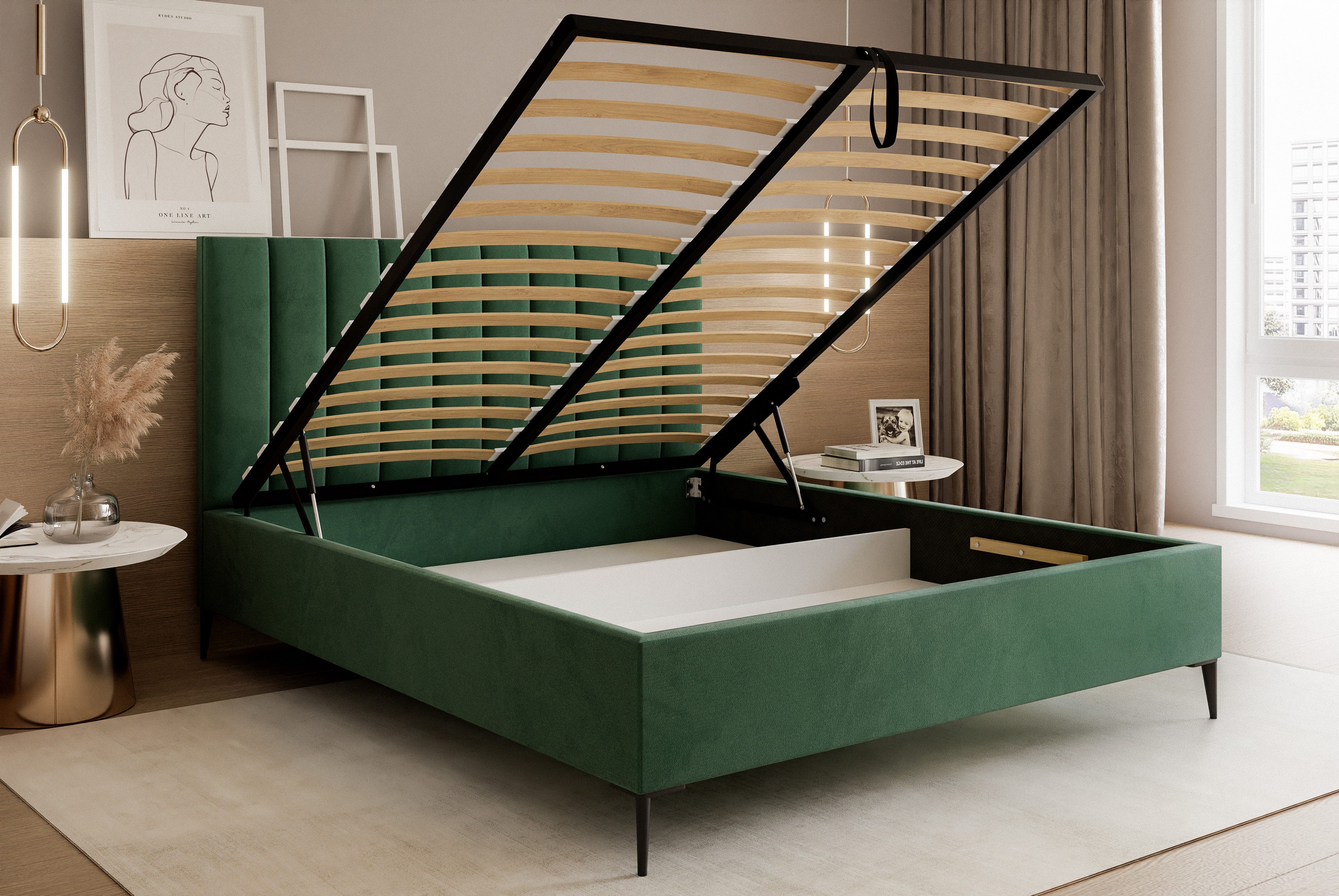 Goldstoff Polsterbett Elegantes Bett mit hohem günstig online kaufen