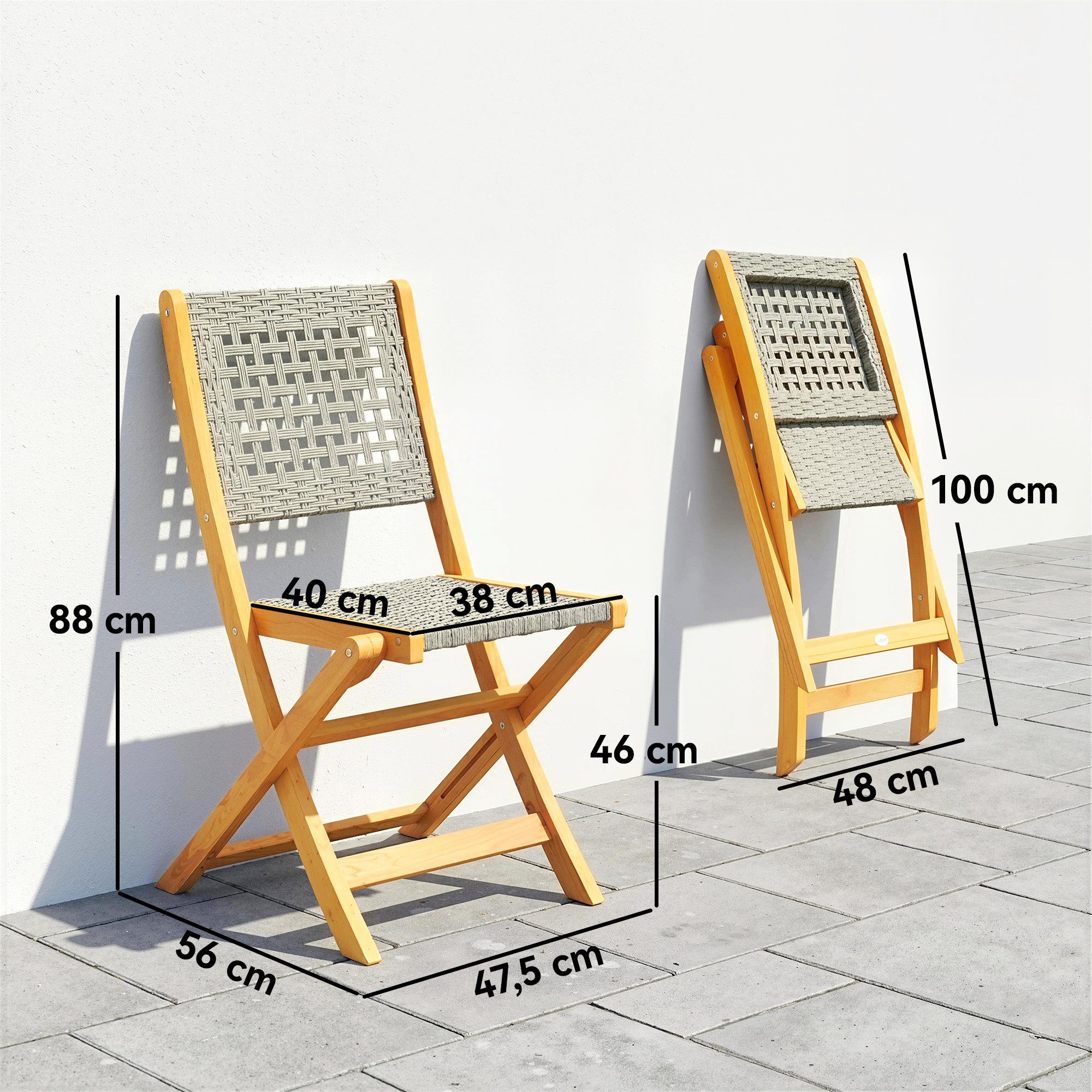 Outsunny Sitzgruppe mit Atmungsaktiv Sitz, angenehme Sitzhöhe, (Gartensessel, 2-tlg., Gartenstühle), für Garten Balkon Terrasse Grau