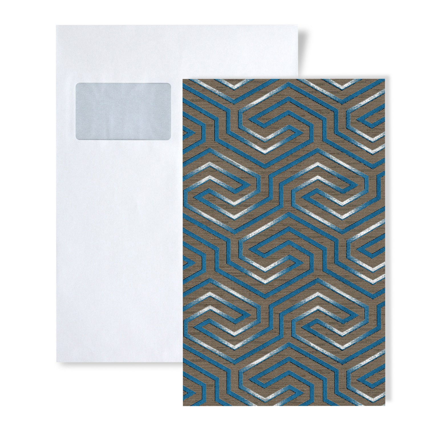 Edem Vliestapete 1 MUSTERSTÜCK S-84114BR92 DIN A4 MUSTER geometrische Vliestapete, grafisch, Metall-Effekte, ornamental, geometrisch, (1 Musterblatt, ca. A5-A4), braun, quarz-grau, perl-enzian, silber