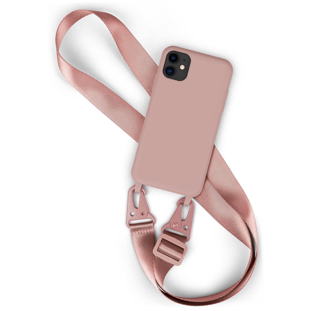moex Handykette für iPhone 11 Case zum Umhängen HoverCover Rosa 6,1 Zoll, Handyhülle mit Band Hülle Kette Breit Handyband abnehmbar Umhängehülle