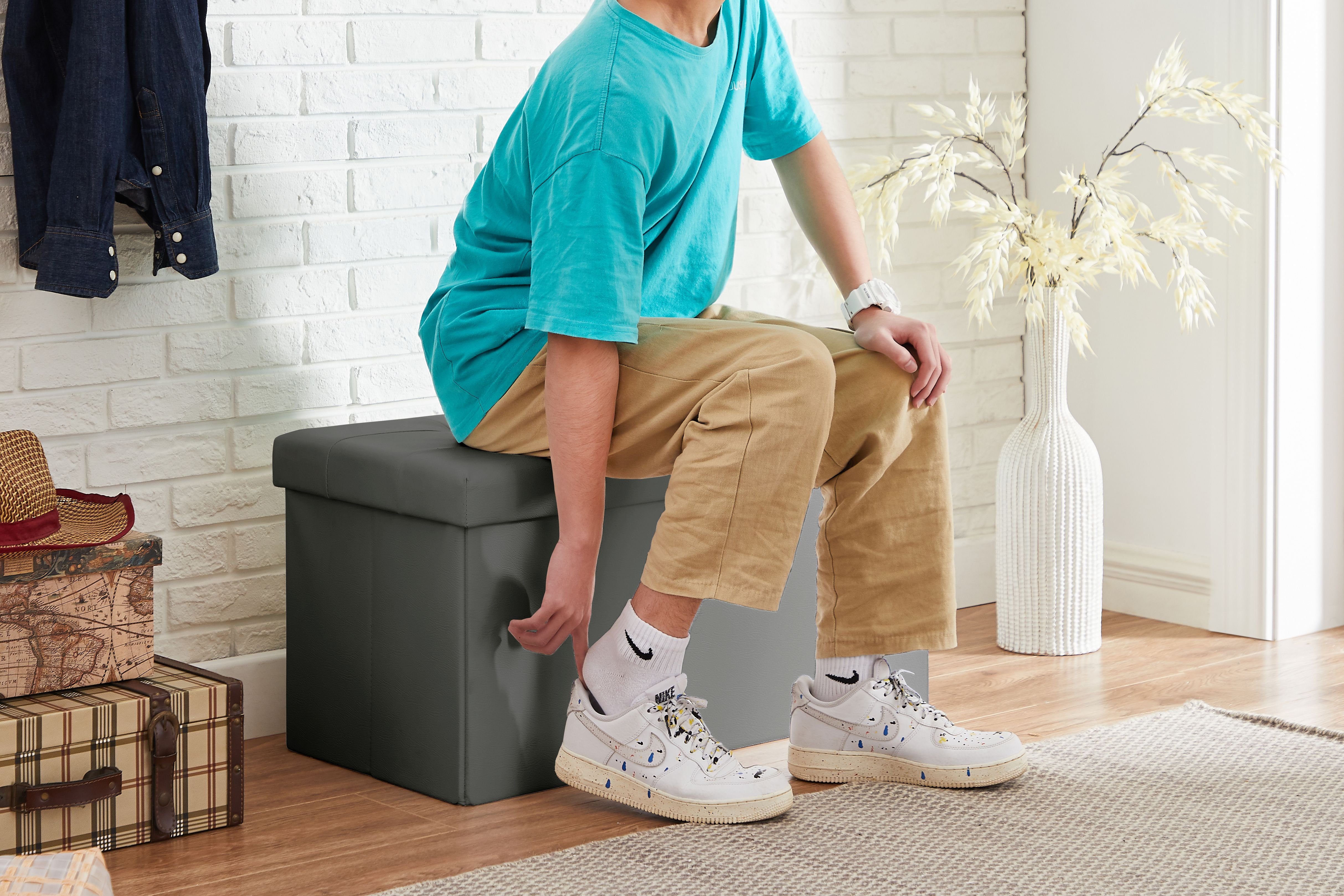 Zedelmaier Sitzbank Sitzbank mit Stauraum, Sitzhocker, Spielzeugtruhe, Fußhocker (ZD76PVC), Aus MDF-Platte und Lenien. Faltbar, bis 300 kg,Truhenbank