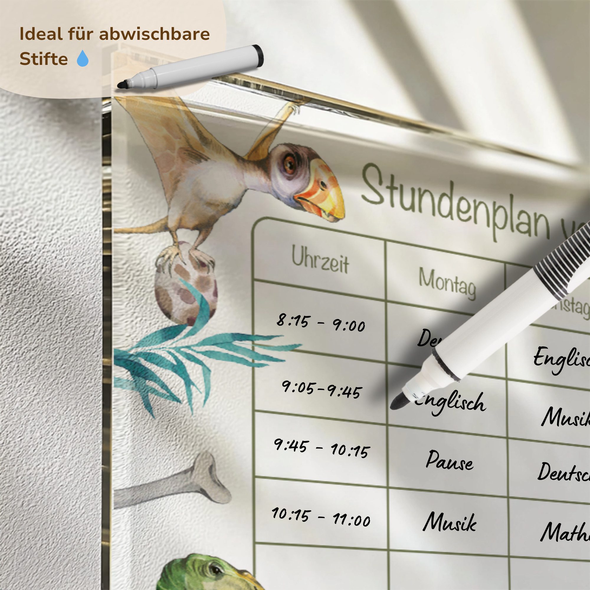 MeinBaby123® Schreibtischkalender Einschulung, Stundenplan Acrylglas transparent, Stundenplan abwischbar, Schulanfang Geschenk, inkl. Holzhalterung – Bild 4 von 5