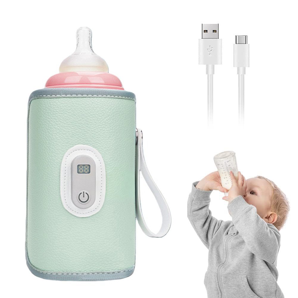 Coonoor Babyflaschenwärmer Tragbarer Baby Flaschenwärmer zur Temperaturhaltung, hält Wärme bis zu 24 h, 5 Temperaturstufen zur Auswahl, USB-Ladung