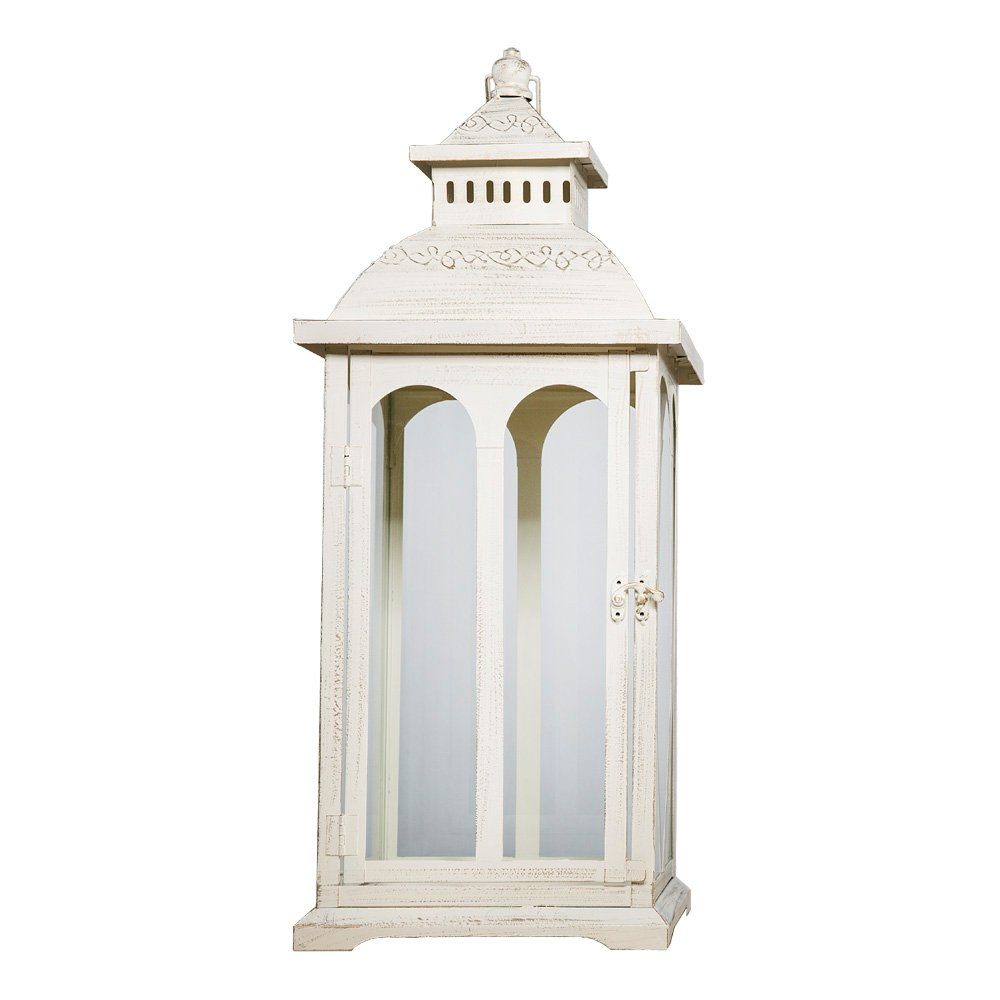 Kerzenlaterne H59cm - mit Grafelstein creme weiß Rundbogenfenstern GROSS aus Metall COUNTRY