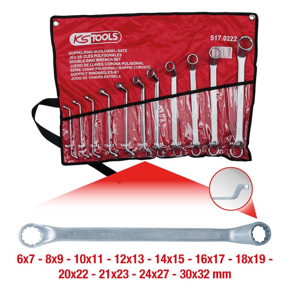 KS Tools Ringschlüssel Doppel-Ringschlüssel-Satz, gekröpft, 11-tlg 6-32mm 517.0222