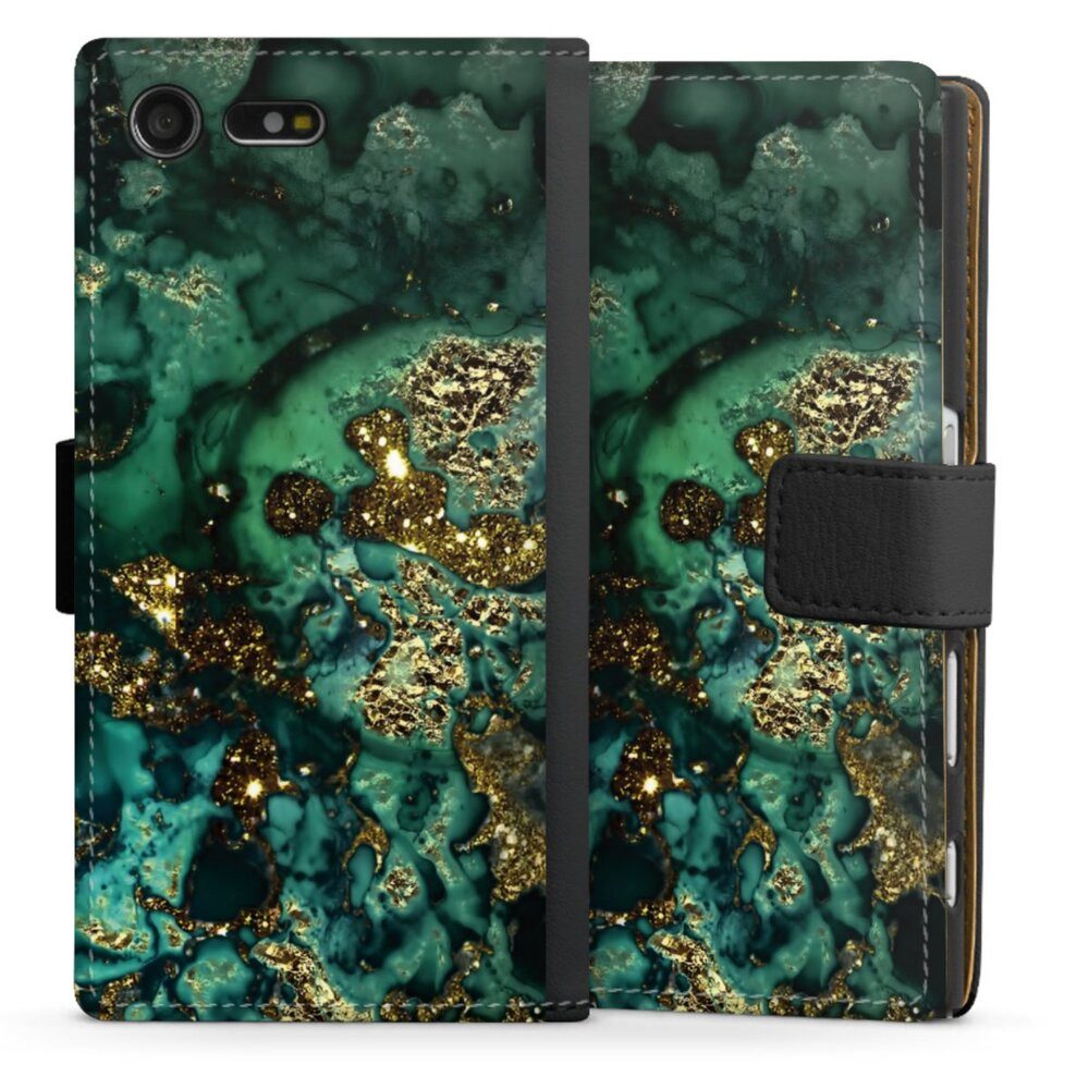 DeinDesign Handyhülle Marmor Glitzer Look Muster Cyan Glitter Marble Look, Sony Xperia X Compact Hülle Handy Flip Case Wallet Cover