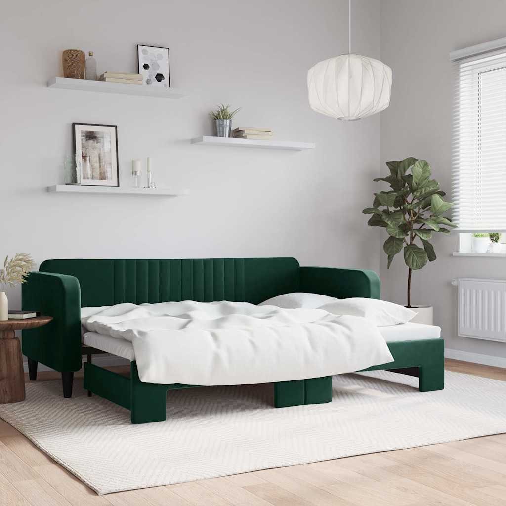 vidaXL Daybed, Tagesbett Ausziehbar Dunkelgrün 80x200 cm Samt