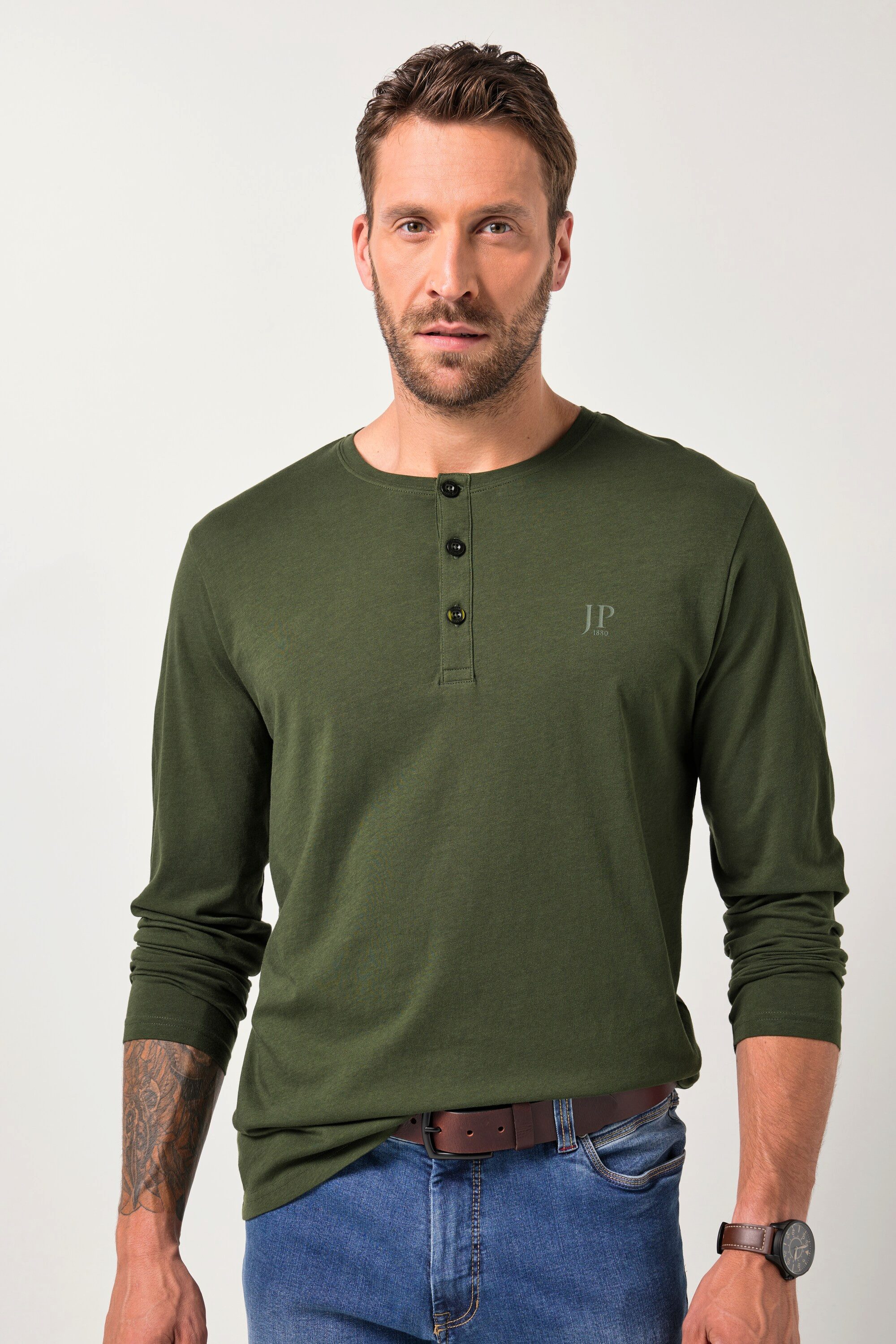 JP1880 T-Shirt Henley Basic Shirt Langarm Knopfleiste – Bild 3 von 4