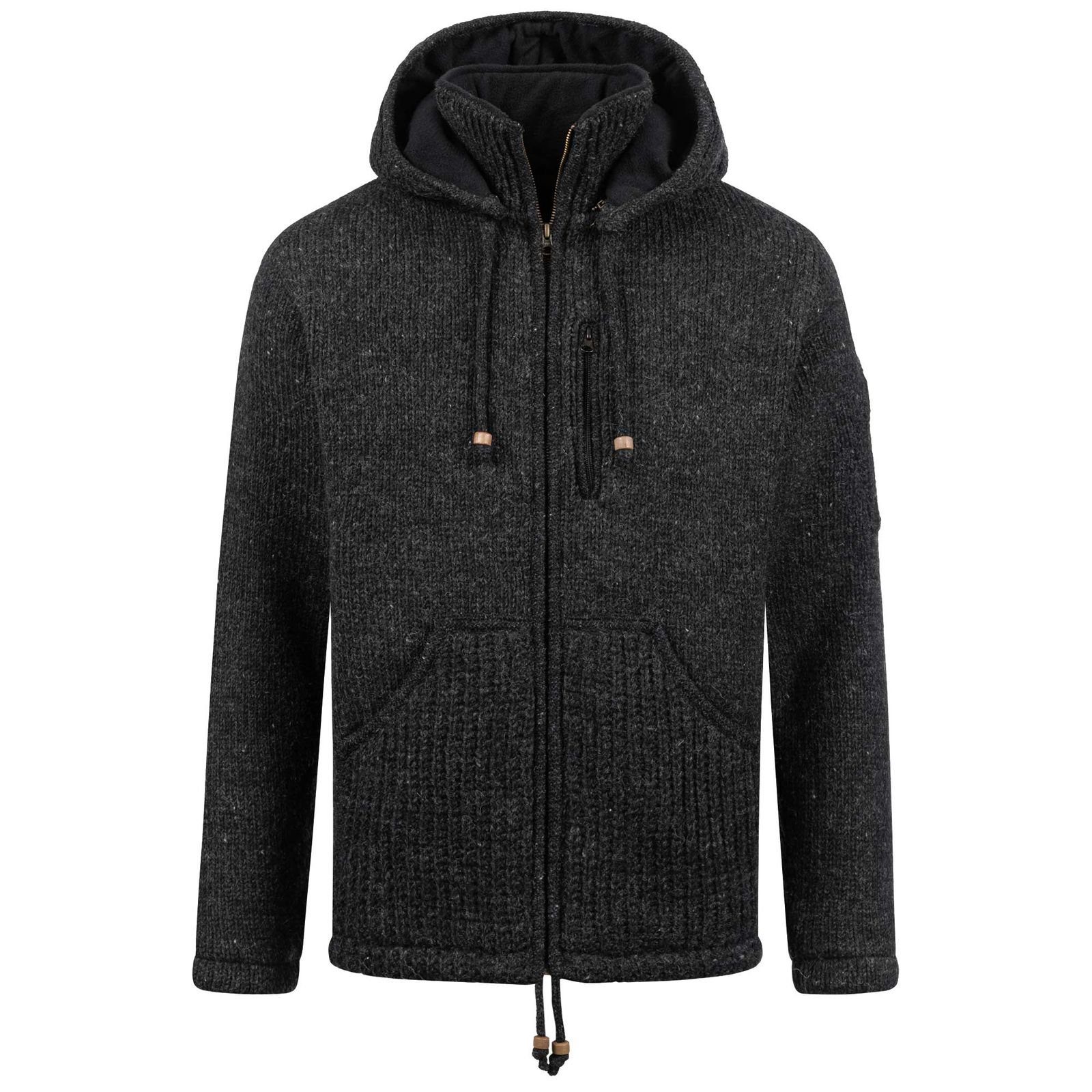 Strickjacke Strickjacke Schurwolle Klassich Nordisch Jacke +Kapuze Kragen Futter