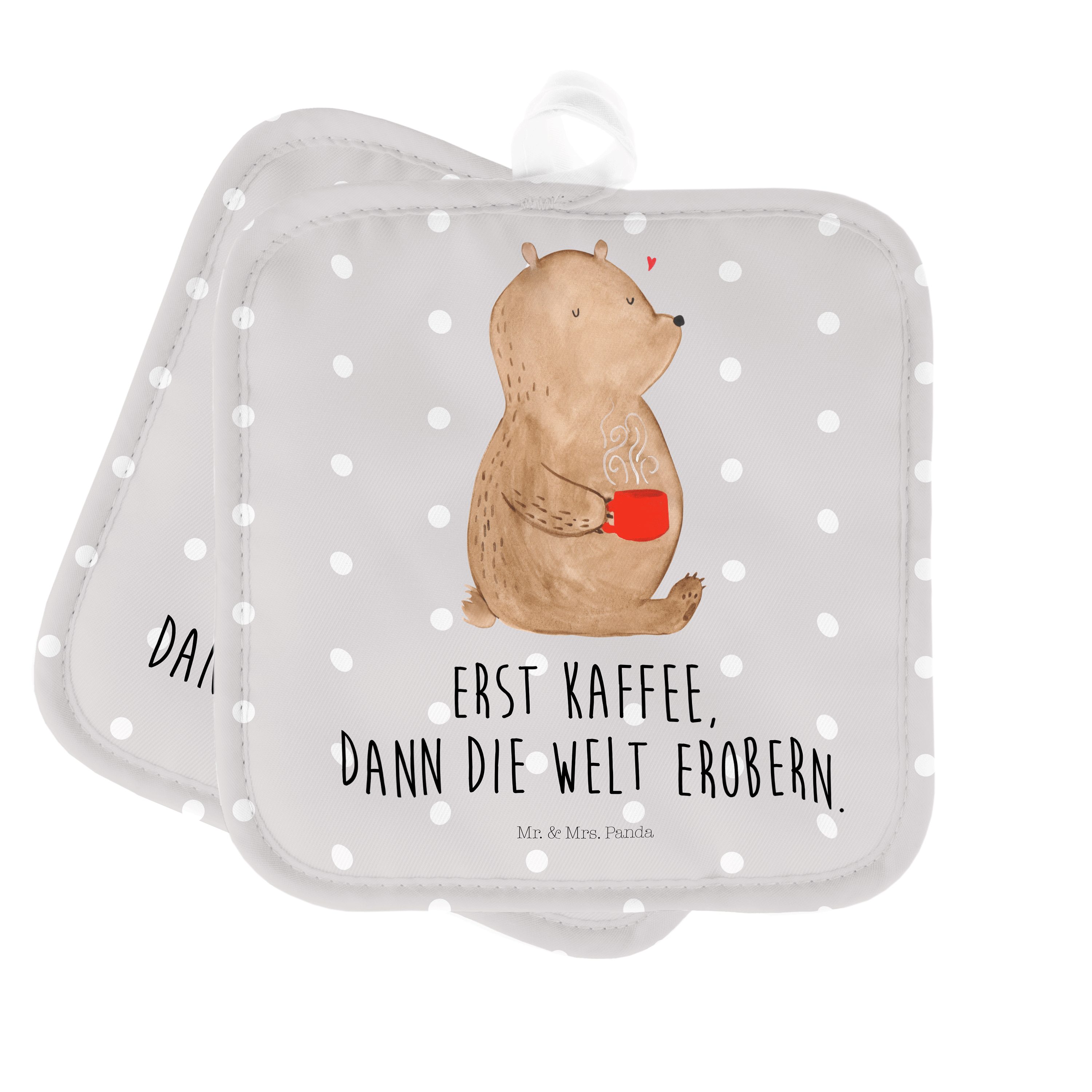 Mr. & Mrs. Panda Topflappen Bär Kaffee - Grau Pastell - Geschenk, Coffee, Teddybär, Topflappen lu, (1-tlg)