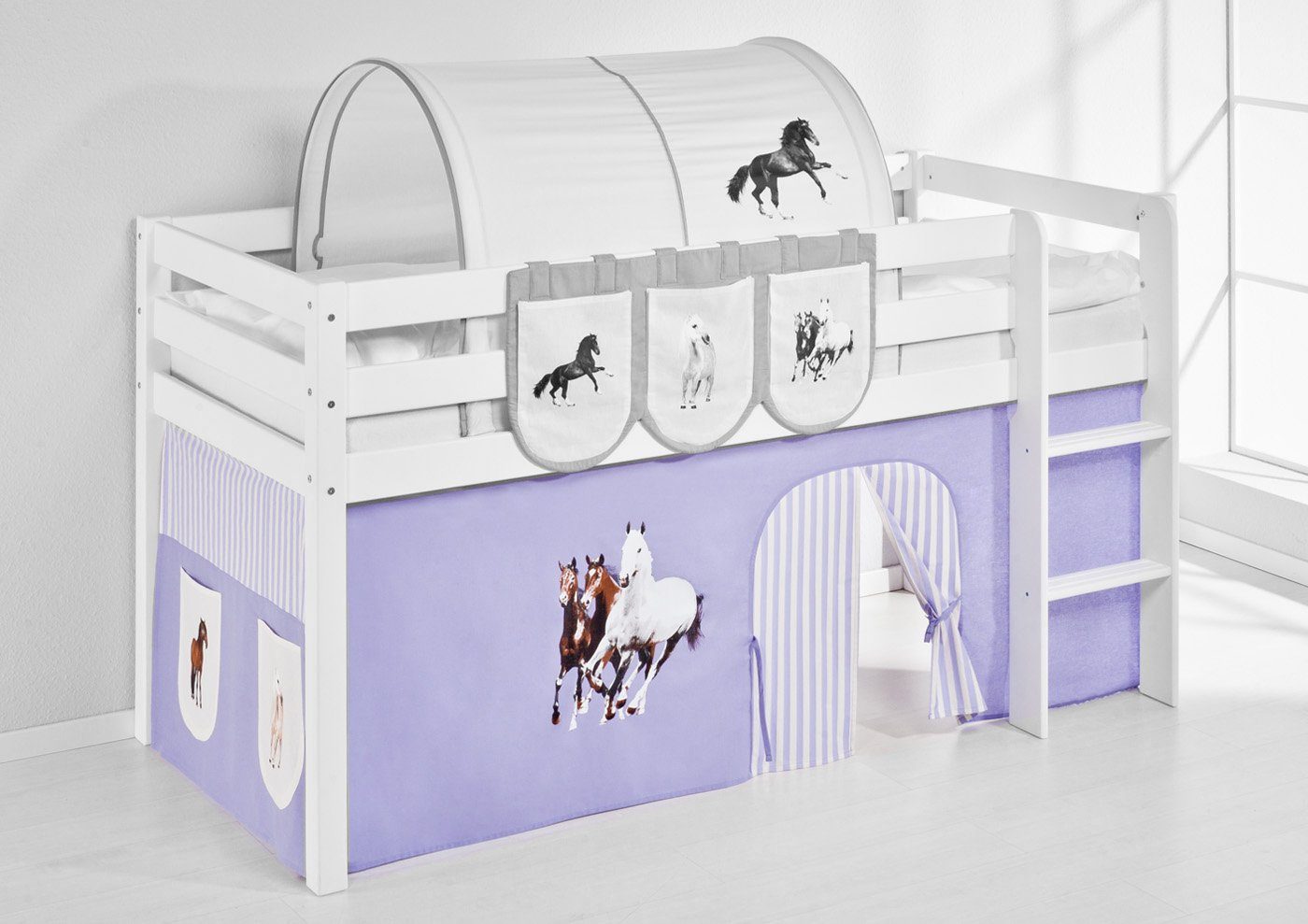 Lilokids Bettvorhang Pferde lila beige - für Hochbett und Etagenbett günstig online kaufen