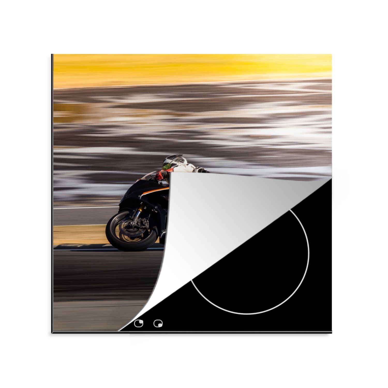 MuchoWow Herdblende-/Abdeckplatte Motorrad - Rennstrecke - Orange, Vinyl, (1 tlg), 78x78 cm, Ceranfeldabdeckung, Arbeitsplatte für küche | Herdabdeckplatten