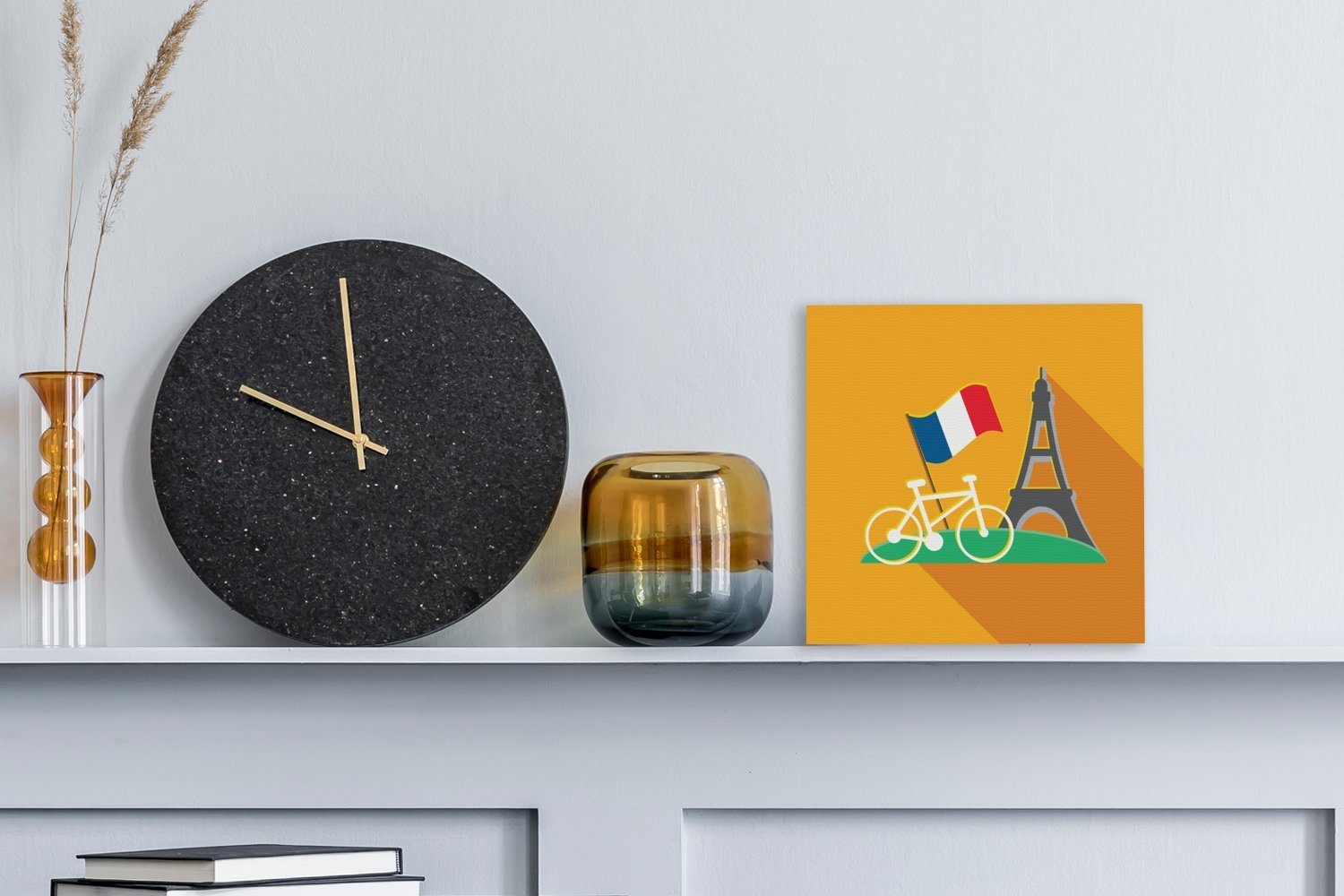 Leinwand Illustration St), Eine und mit (1 Schlafzimmer Wohnzimmer OneMillionCanvasses® Flagge Leinwandbild Eiffelturm Bilder für Fahrrad,