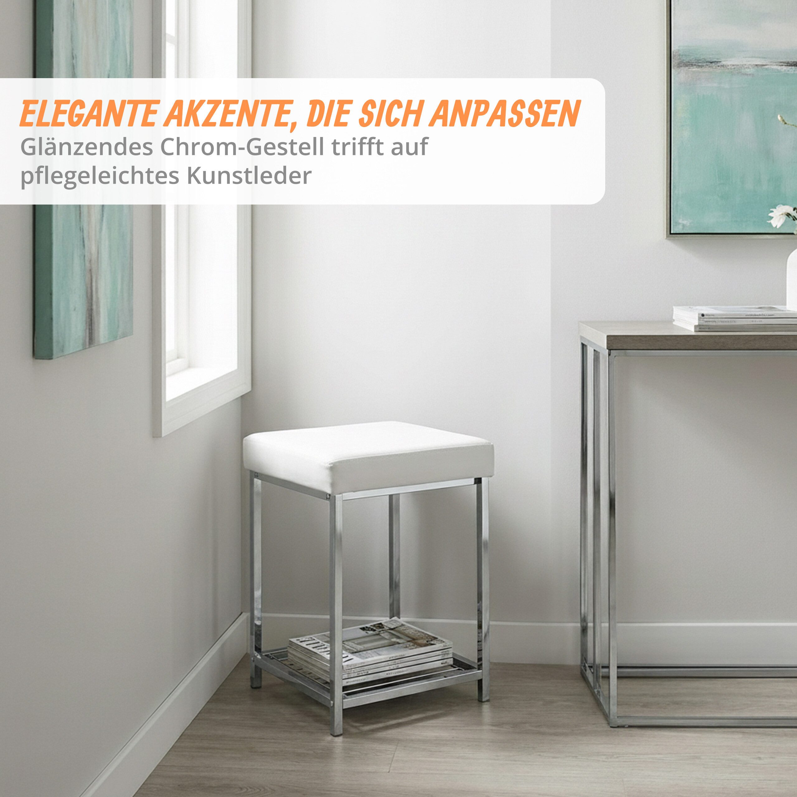 relaxdays Polsterhocker Gepolsterter Hocker mit Ablage Weiß (1 St), weiß – Bild 2 von 5