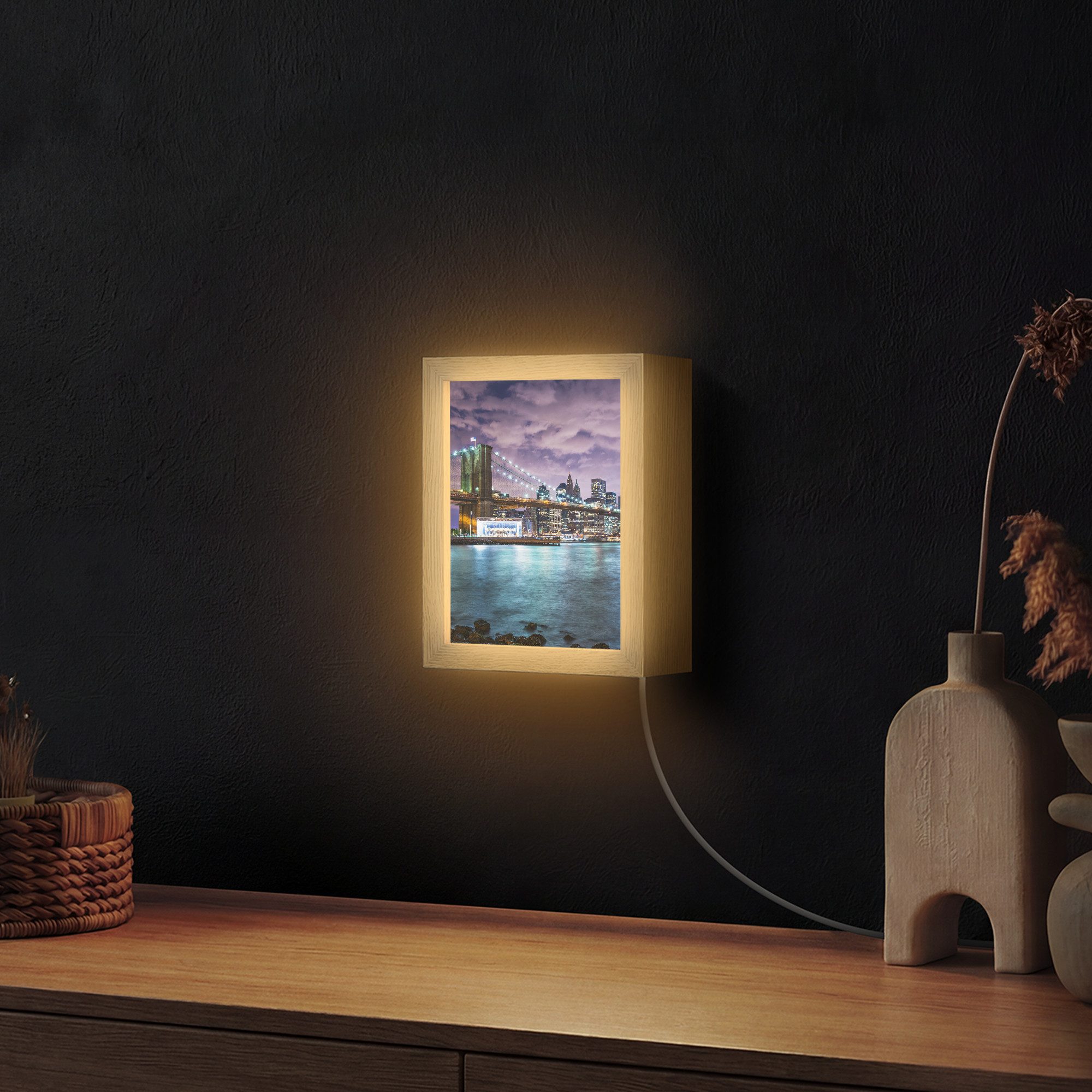 OnlyWow Wandleuchte Lightbox New York - Skyline - Stadt - Farben, Dimmbar, Farbwechsel, LED, Warmweiß, Kaltweiß, Neutralweiß Einstellbar, Wandlampe Innen, Dimmbar, mit Kabel, LED, Beleuchtung, Wohnzimmer