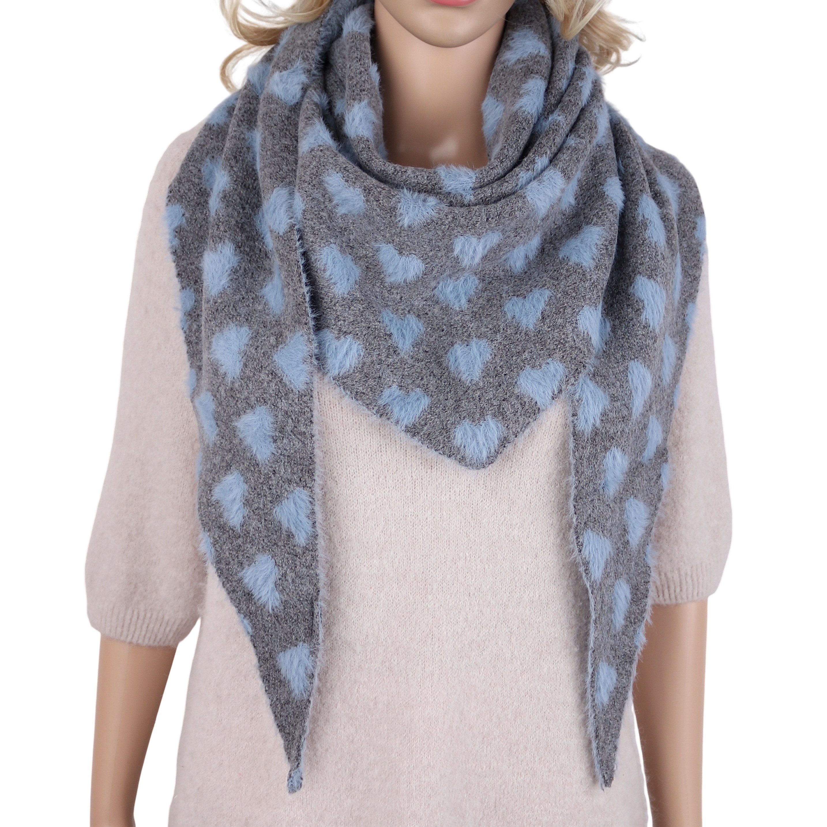 MIRROSI Dreieckstuch Damen Dreieckschal 65x190 cm, mit flauschigen Herzen, (Neue Kollektion Herbst/Winter 2026), 70% Viskose & 30% Wolle, Herbst Winter Schal