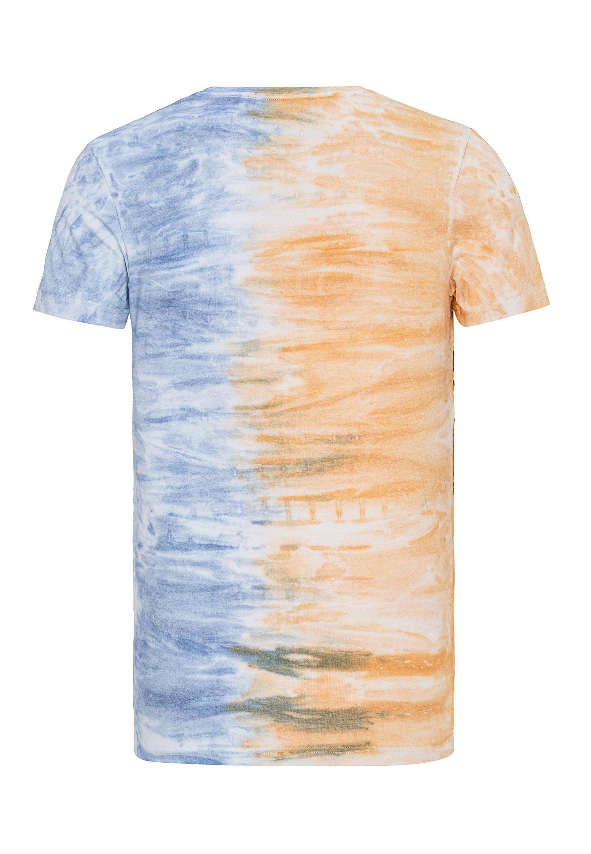 Cipo T-Shirt blau-orange Frontprint großem Baxx & mit