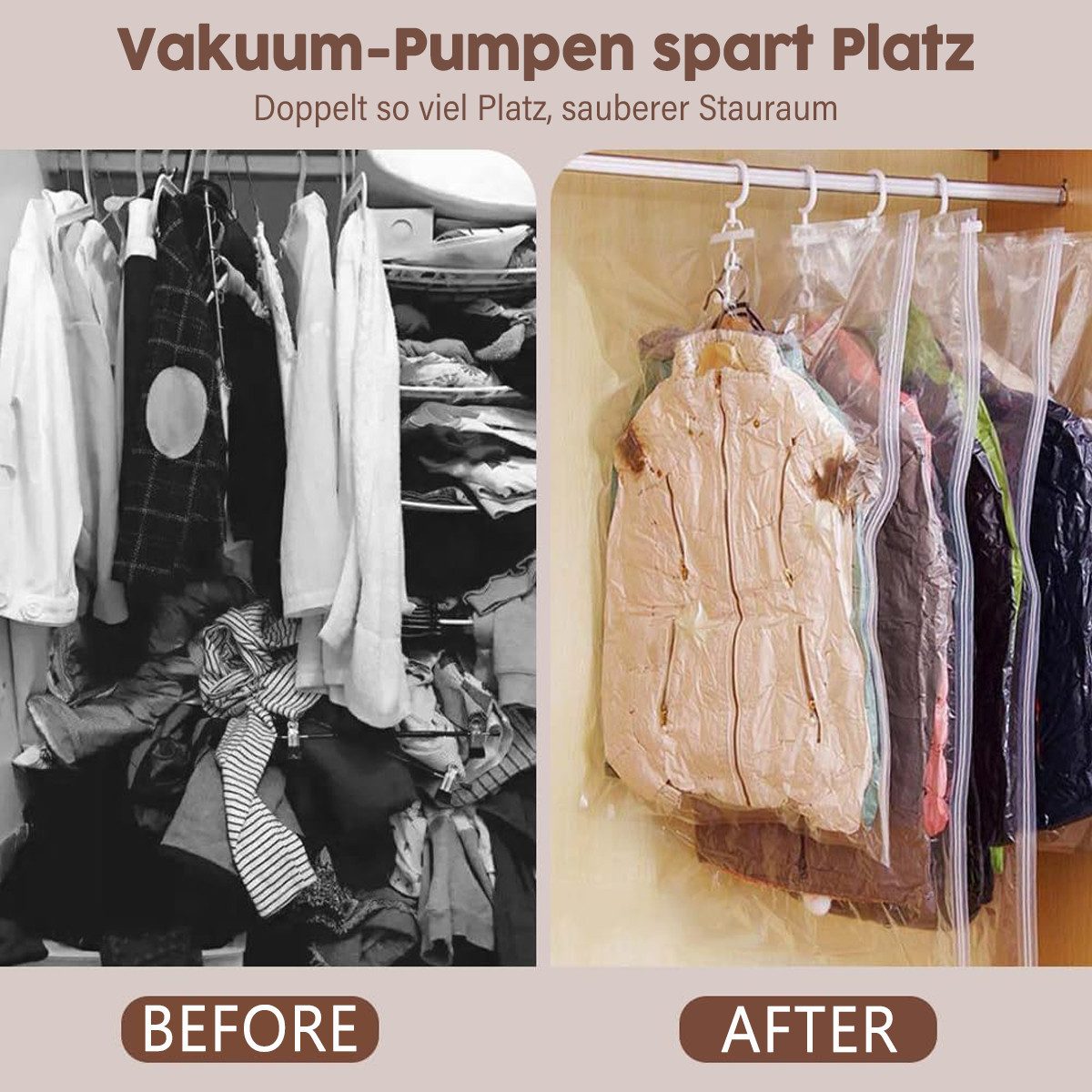 MOPUEA Aufbewahrungstasche Hängende Vakuumbeutel 4 Stück (Set, 4-tlg., Reduziert Volumen und schützt Kleidung zuverlässig), Mit Handpumpe oder Staubsauger schne – Bild 5 von 5