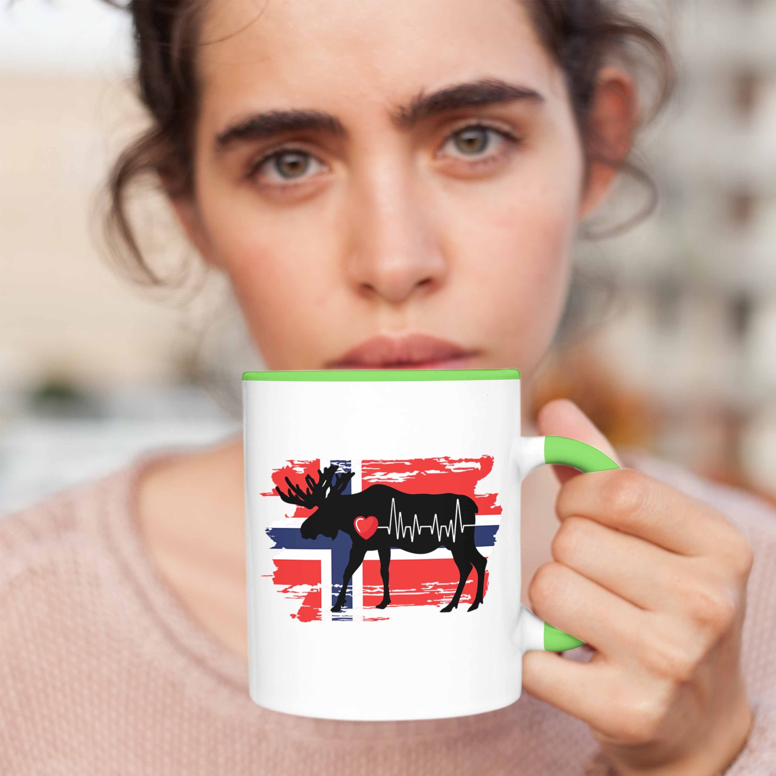 Trendation Tasse Herzschlag für Tasse - Geschenk Lieb Trendation Norwegen Norwegen Grün Elch