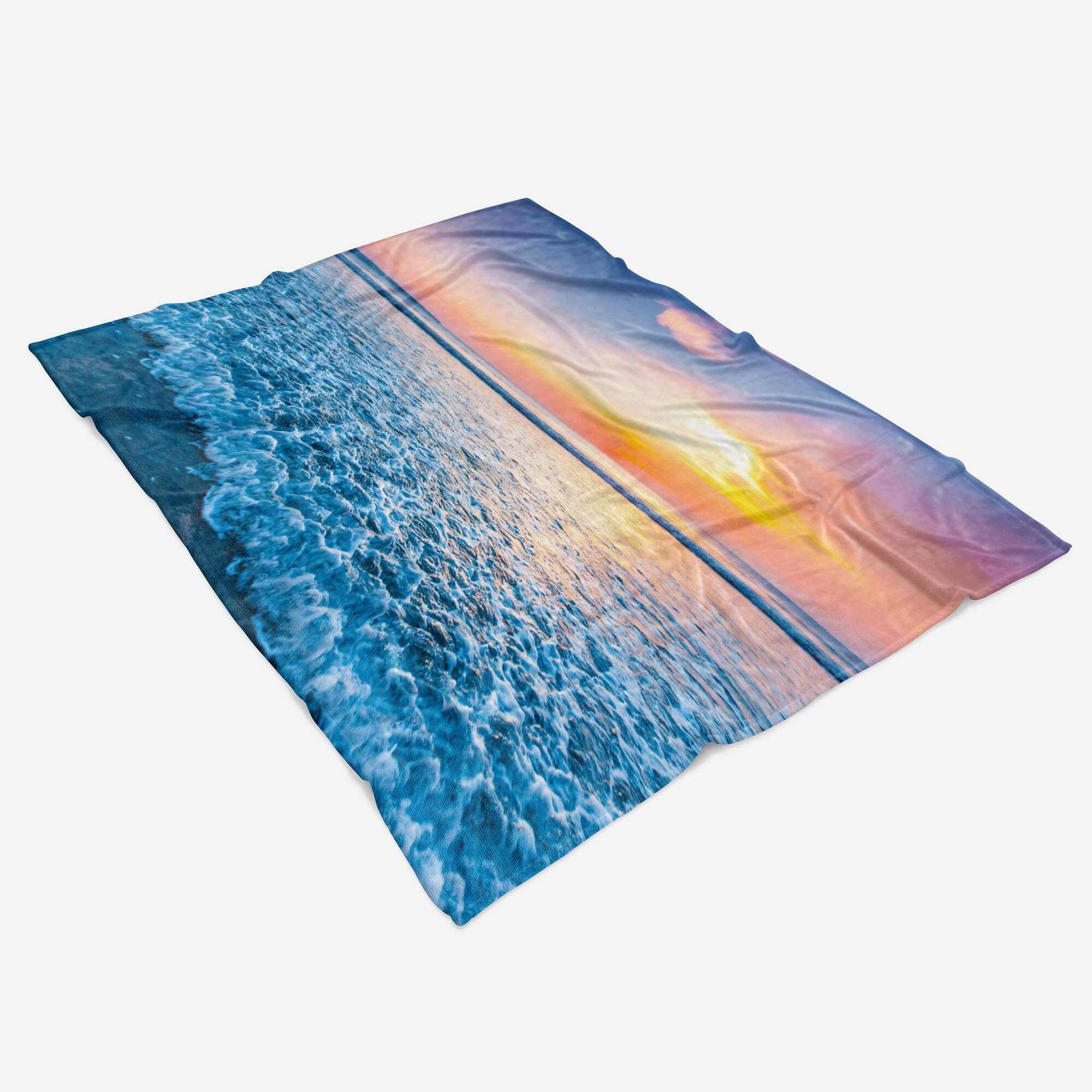 Sinus Art Handtücher Handtuch (1-St), Baumwolle-Polyester-Mix Strandhandtuch Handtuch Fotomotiv Abendröte, Saunatuch Kuscheldecke mit Horizont