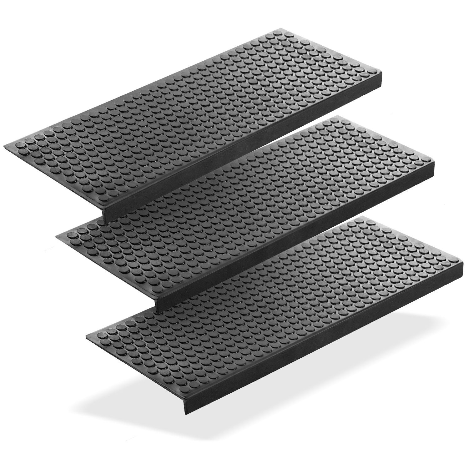 BigDean Stufenmatte 3 Stück Treppenstufenmatten aus Gummi 75 x 25 cm Anti Rutsch, Eckig, Höhe: 3 mm, Outdoor geeignet, Antirutsch, Witterungsbeständig, Easy Clean