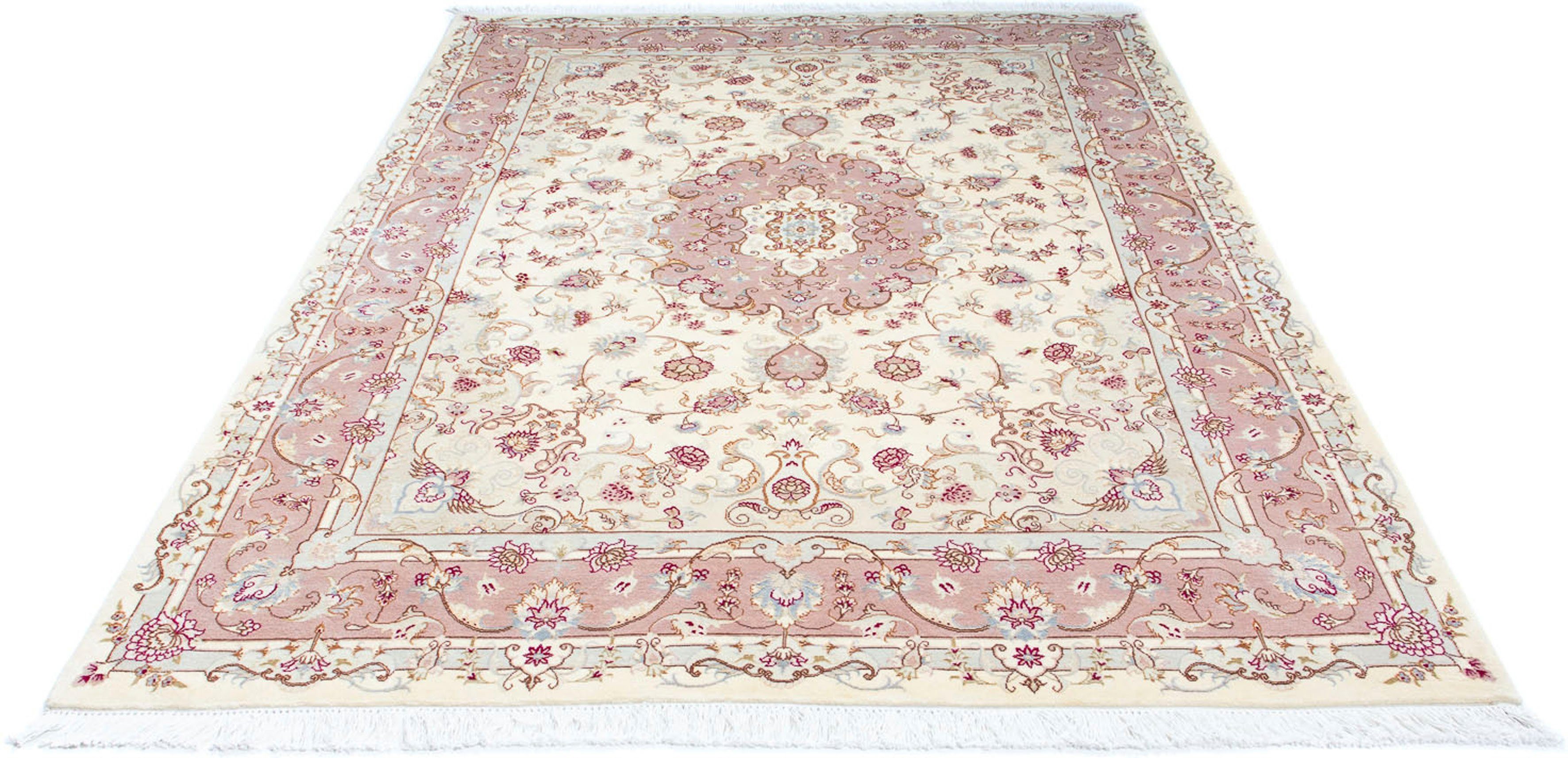Orientteppich Perser - Täbriz - Royal - 246 x 167 cm - beige, morgenland, rechteckig, Höhe: 7 mm, Wohnzimmer, Handgeknüpft, Einzelstück mit Zertifikat | Kurzflor-Teppiche