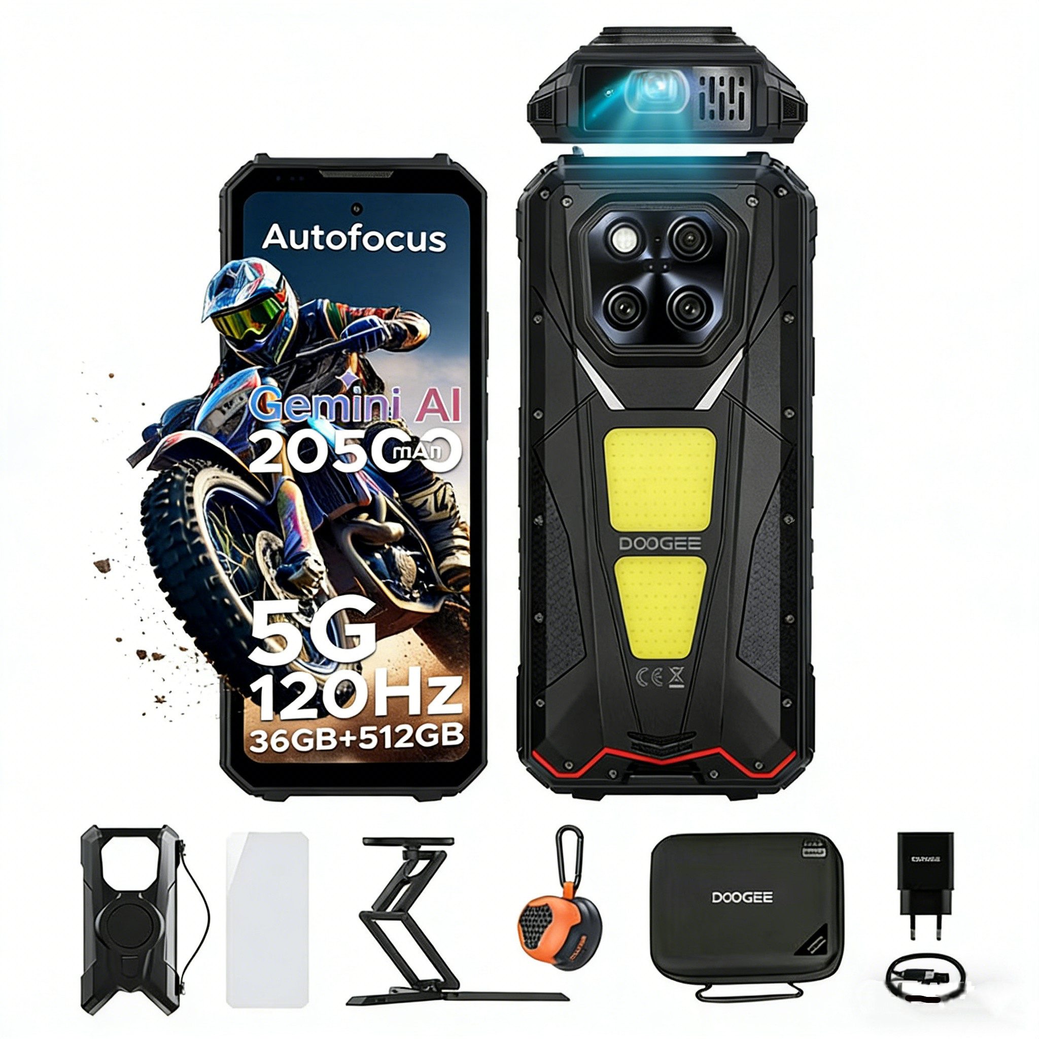DOOGEE V MAX PLAY 5G Rugged Smartphone mit LED-Projektor & Dual-Camping-Licht Smartphone (6.78 Zoll, 512 GB Speicherplatz, 200 MP Kamera, 20500mAh Akku,16GB RAM, 512GB ROM, 200MP+32MP, Lautsprecher)