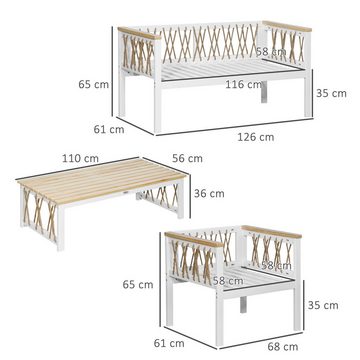 Outsunny Sitzgruppe Gartenmöbel-Set mit Sitzkissen, (Sitzgruppe mit Doppelsofa, 4-tlg., Balkonmöbel-Set), BxLxH: 61x126x65 cm