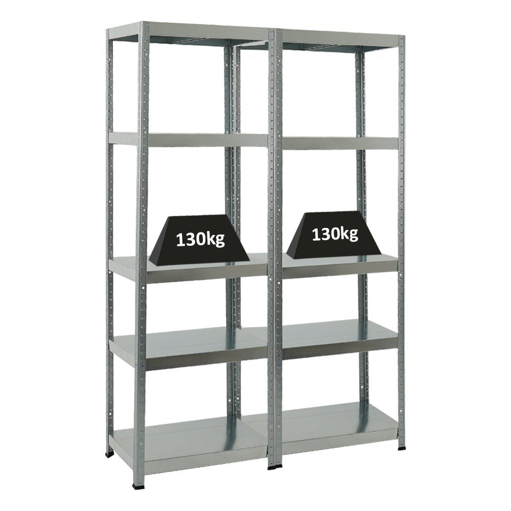 PROREGAL® Schwerlastregal MegaDeal 2x Lagerregal STEEL EAGLE 180x60x40cm Fachlast 130kg Verzinkt, 2-tlg., Stabiles Kellerregal Lastenregal Garagenregal Metallregal