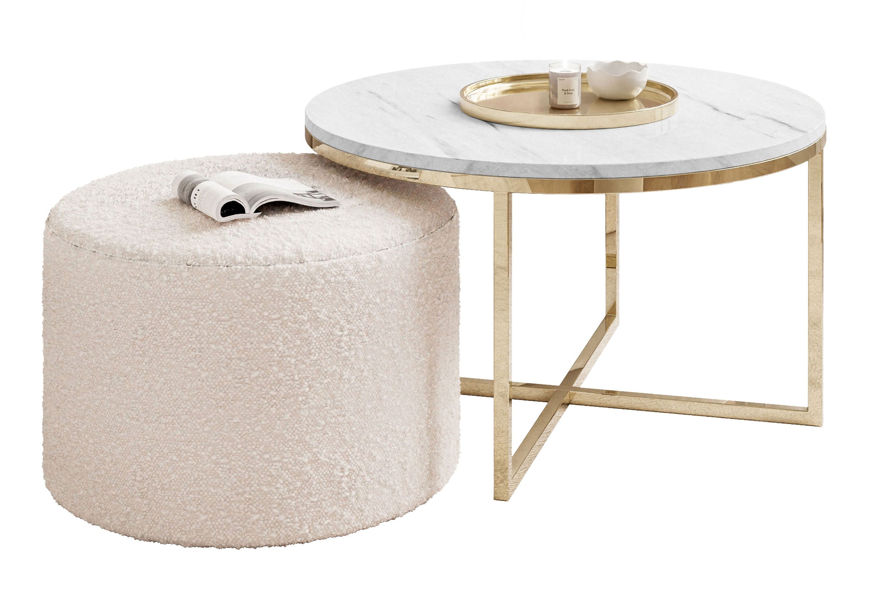Lookway Couchtisch CIRI-X mit Hocker (Couchtisch mit einem Hocker), Durchmesser: ⌀70 cm