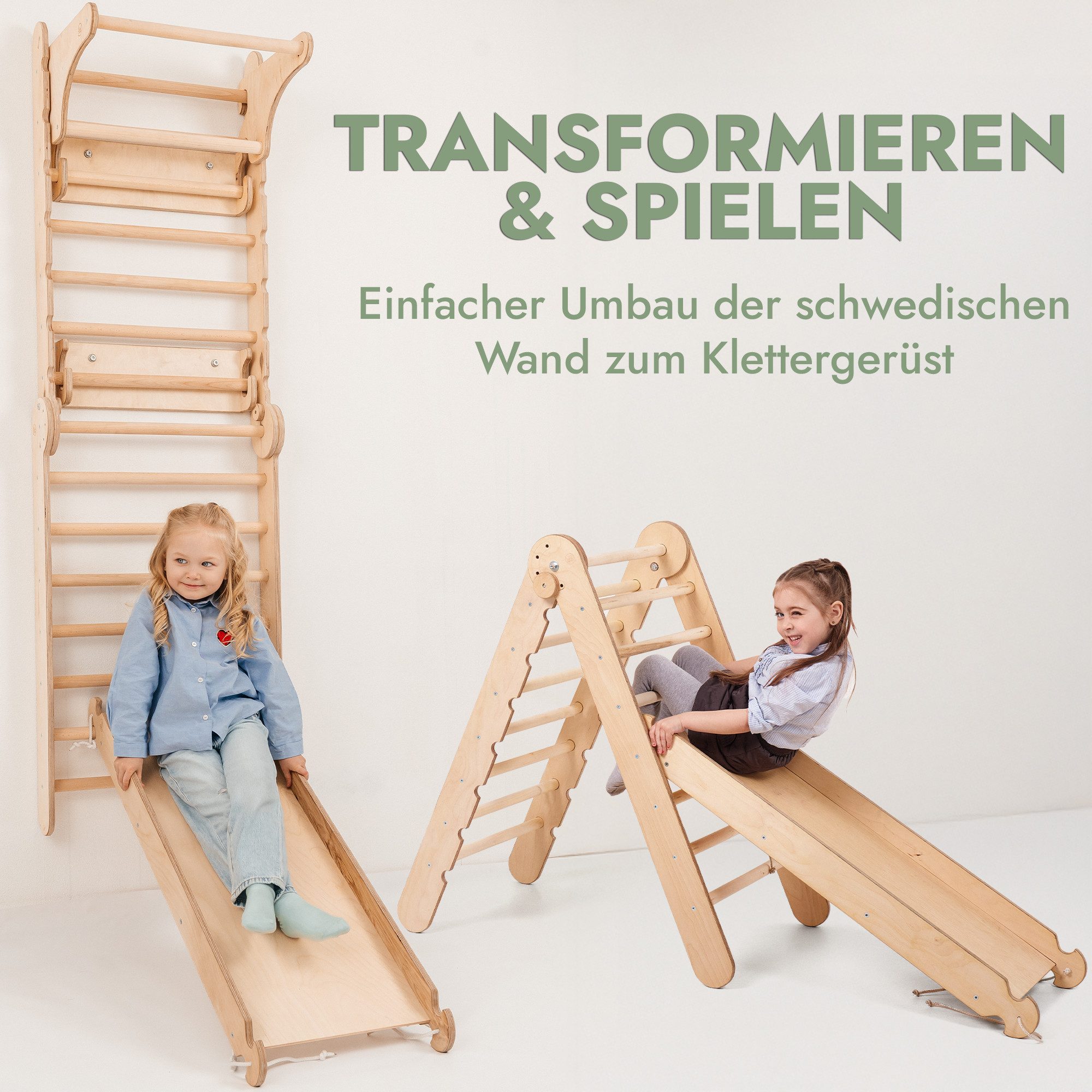 Goodevas Klettergerüst Multifunktionale Schwedenwand & Klettergerüst für Kinder, (Holz Schwedenwand & Rutschensatz – Vielseitiges Indoor Kletterdreieck Set mit  – Bild 4 von 5