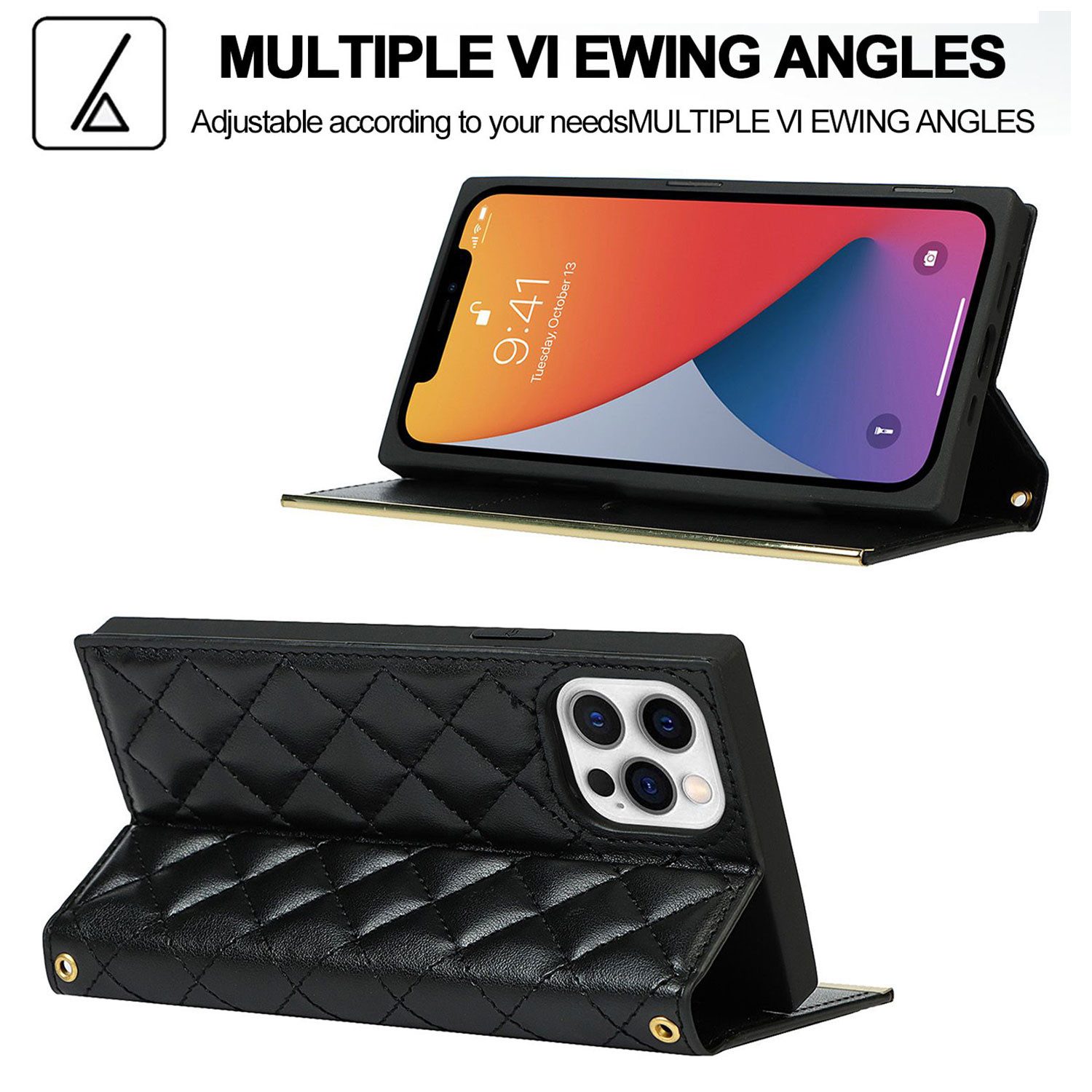 trends for living Handyhülle Leder Hülle für iPhone 8 12 13 14 PRO PLUS Wallet Cover Spiegel