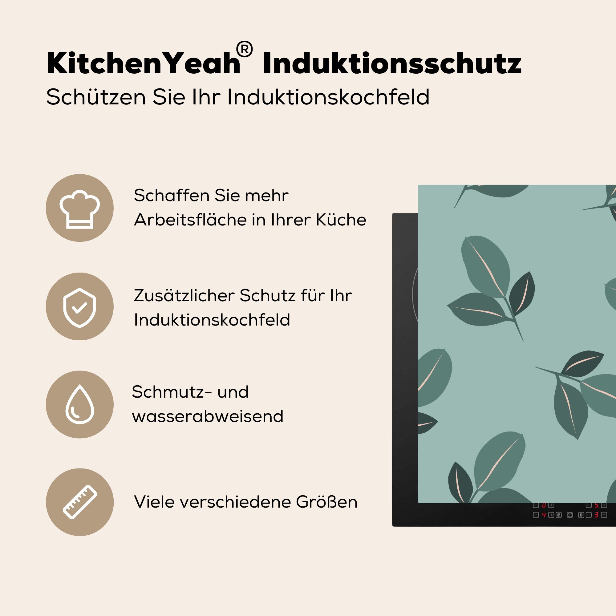 MuchoWow Herdblende-/Abdeckplatte Arbeitsplatte - 78x78 Sommer - cm, (1 Vinyl, für küche Ceranfeldabdeckung, Pflanzen Türkis, tlg),