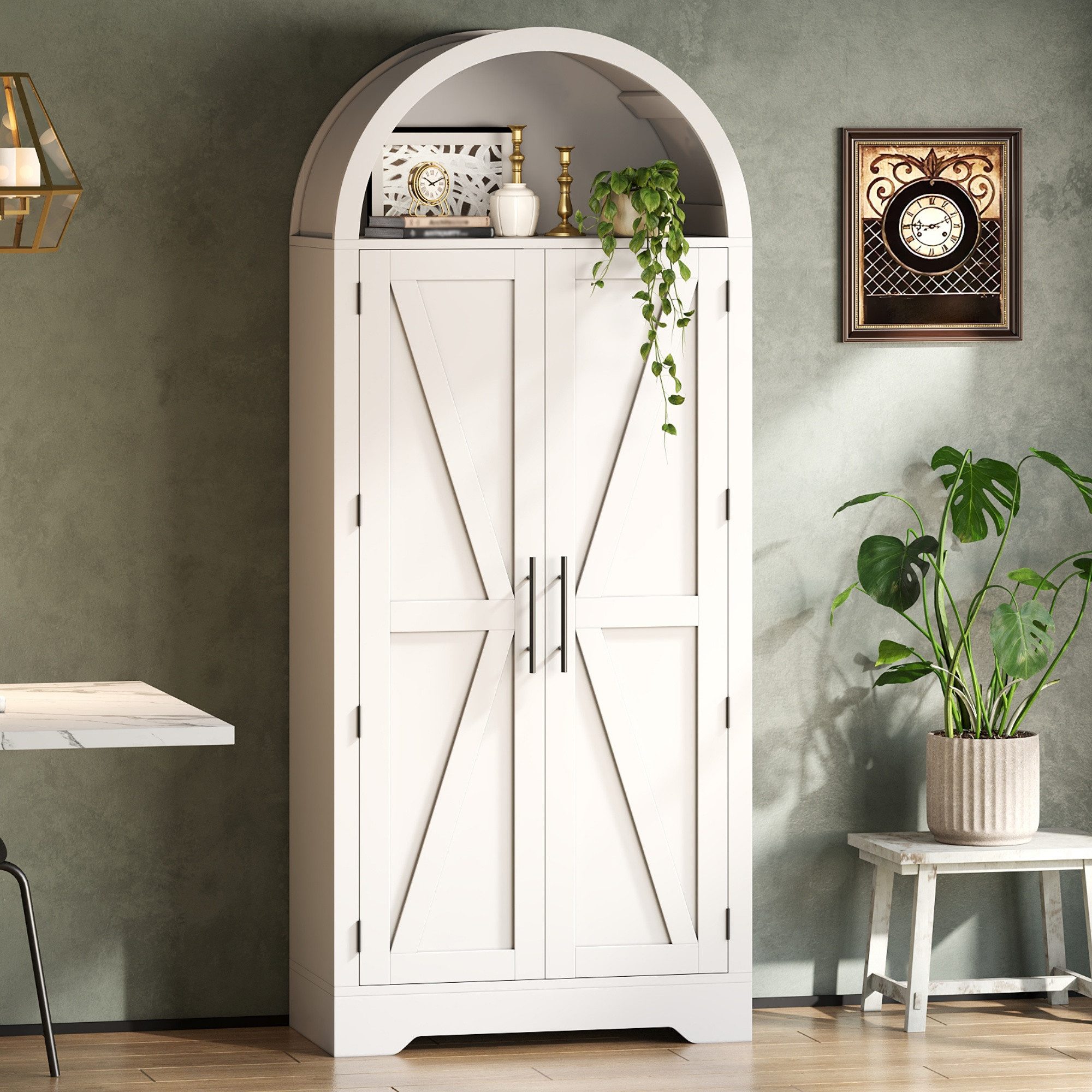 BlingBin Vitrine Hochschrank Gewölbter Schrank (1-St., mit verstellbare Einlegeböden und offenem Oberteil) für Küche,Esszimmer,Wohnzimmer,170×70×35cm