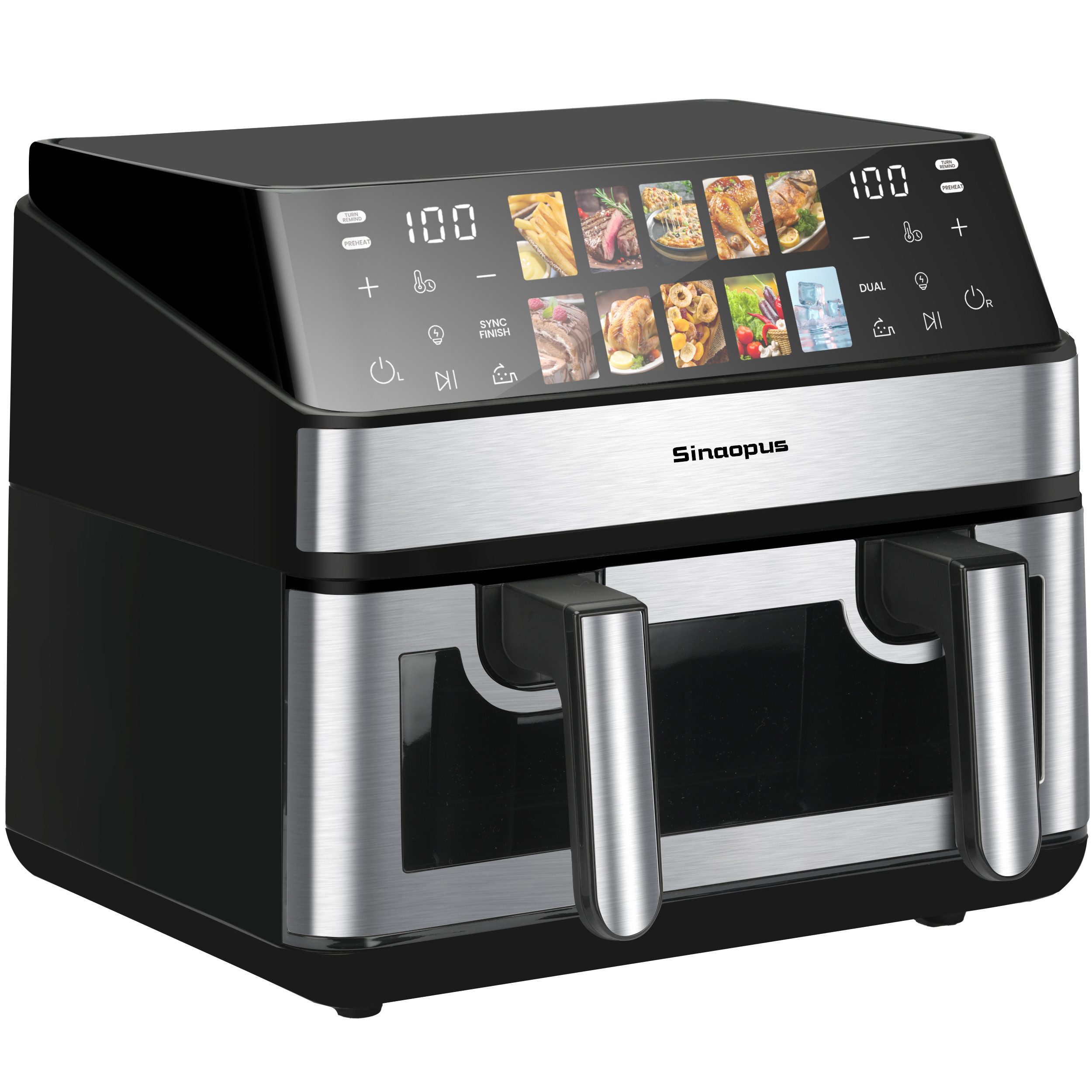 WHEELYOU Heißluftfritteuse 9L, 2000W Dual Airfryer mit 2×4,5L Körben, Sichtfenster & 10 Programmen, 2000 W, Doppelkammer-Fritteuse mit 360° Heißluft und Touchscreen
