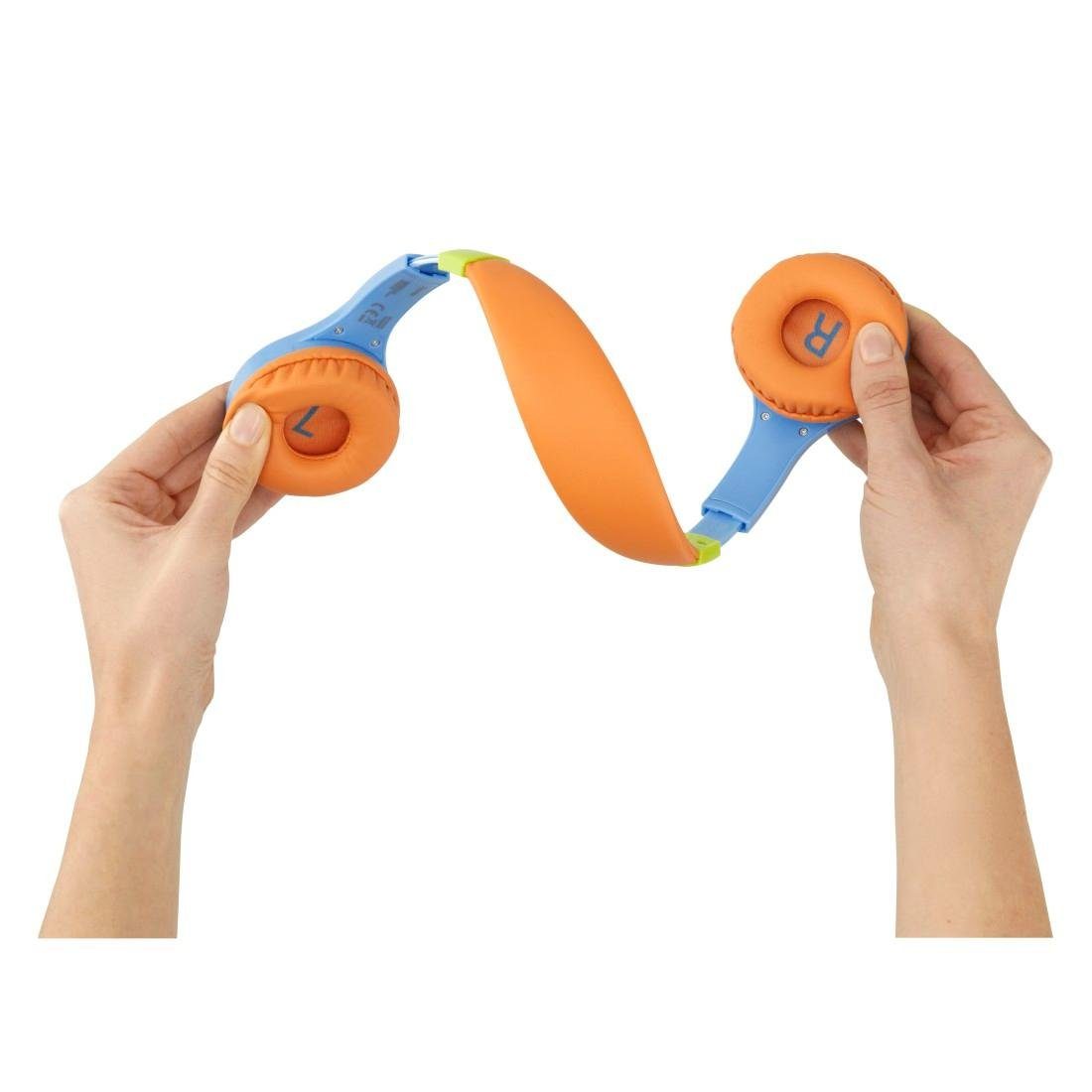 blau-orange Kinderkopfhörer Google Hama und Mikrofon, Integriertes On Größenverstellbar, stabil Kinder-Kopfhörer (Sprachsteuerung, robust, Ear, Lautstärkebegrenzung, flexibel, Siri Assistant)