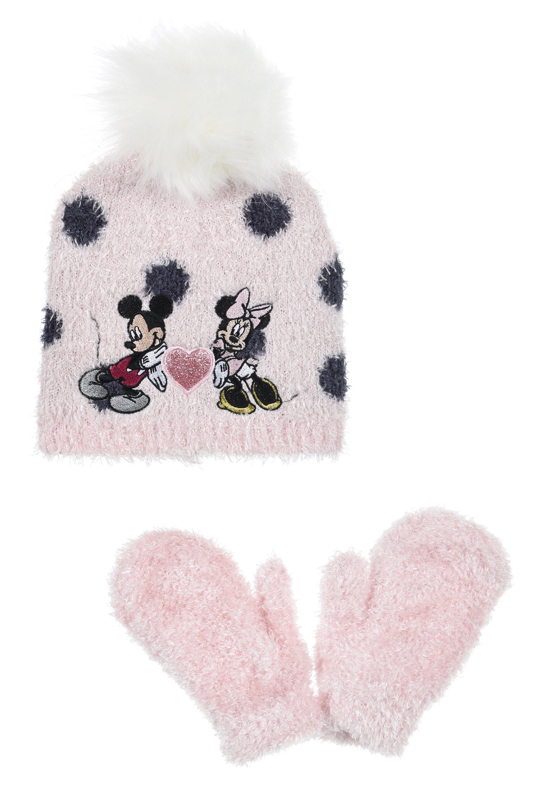Disney Minnie Mouse Bommelmütze Mädchen Kinder Winter-Set 2 tlg. Mütze & Handschuhe (SET) Rosa