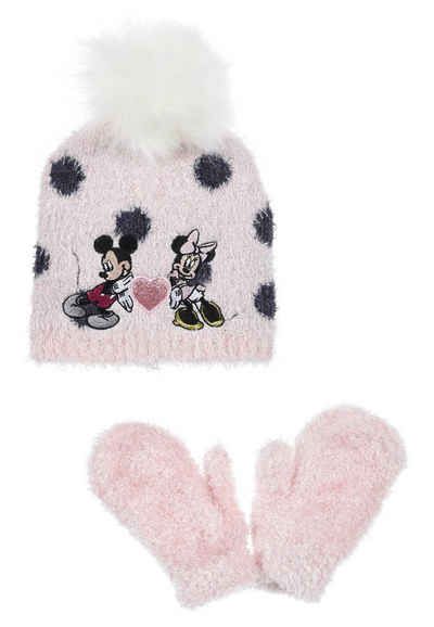 Disney Minnie Mouse Bommelmütze Mädchen Kinder Winter-Set 2 tlg. Mütze & Handschuhe (SET)