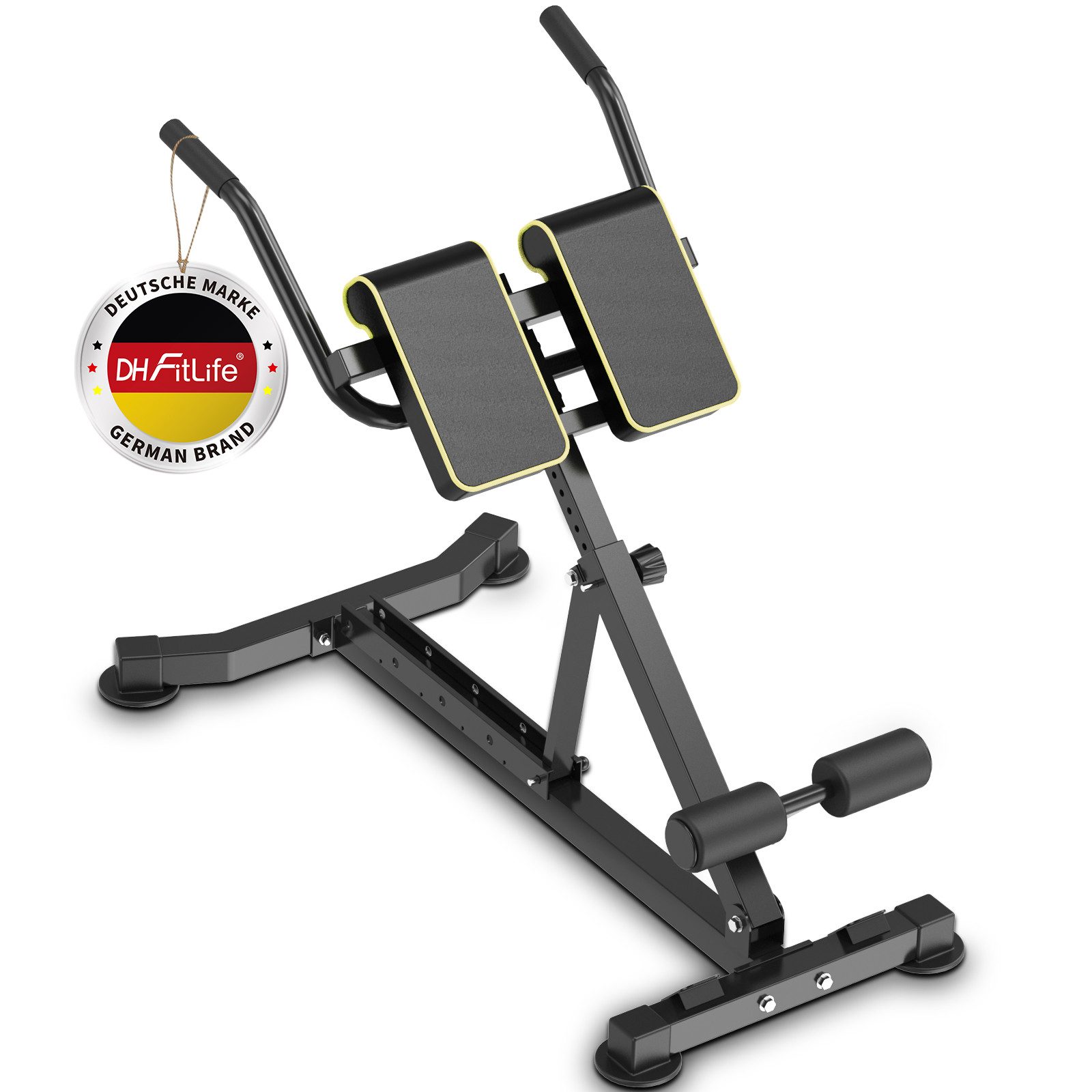 DH FitLife Rückentrainer 5in1 für zuhause, Bauchmuskeltrainer & Rückentrainer, (Klappbarer Verstellbarer Roman Chair bis 150KG, Hyperextension Bank), Multifunktionale Curlbank u. Hantelbank
