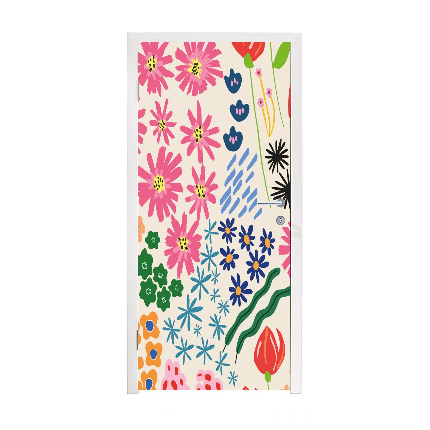 MuchoWow Türtapete Blume - Blätter - Feldblumen, Matt, bedruckt, (1 St), Fototapete für Tür, Türaufkleber, 75x205 cm