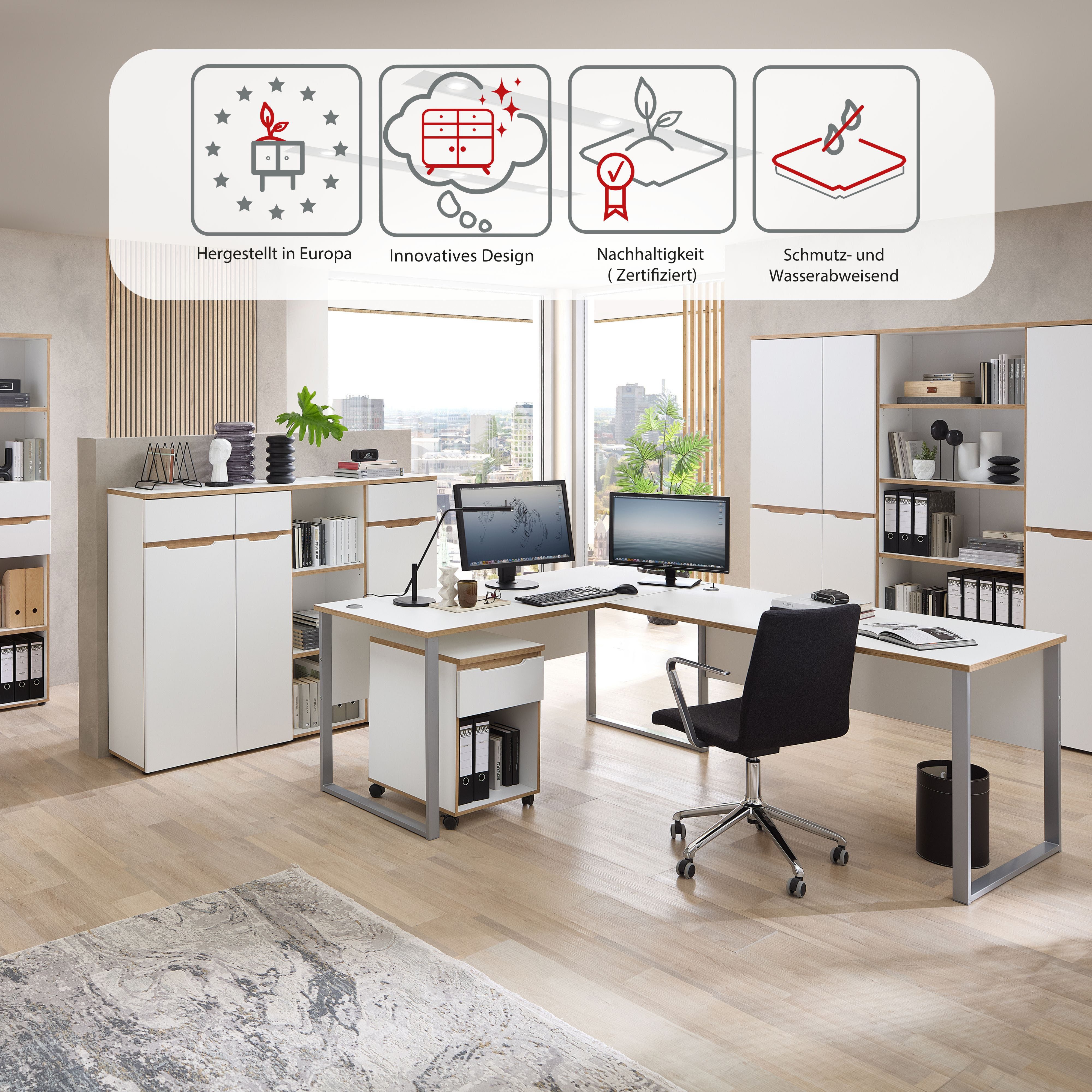 Innostyle Schreibtisch Memphis Eckschreibtisch, 223x77x170cm (B/H/T) (1-St), ABS-Kantenschutz, Soft Touch Oberfläche