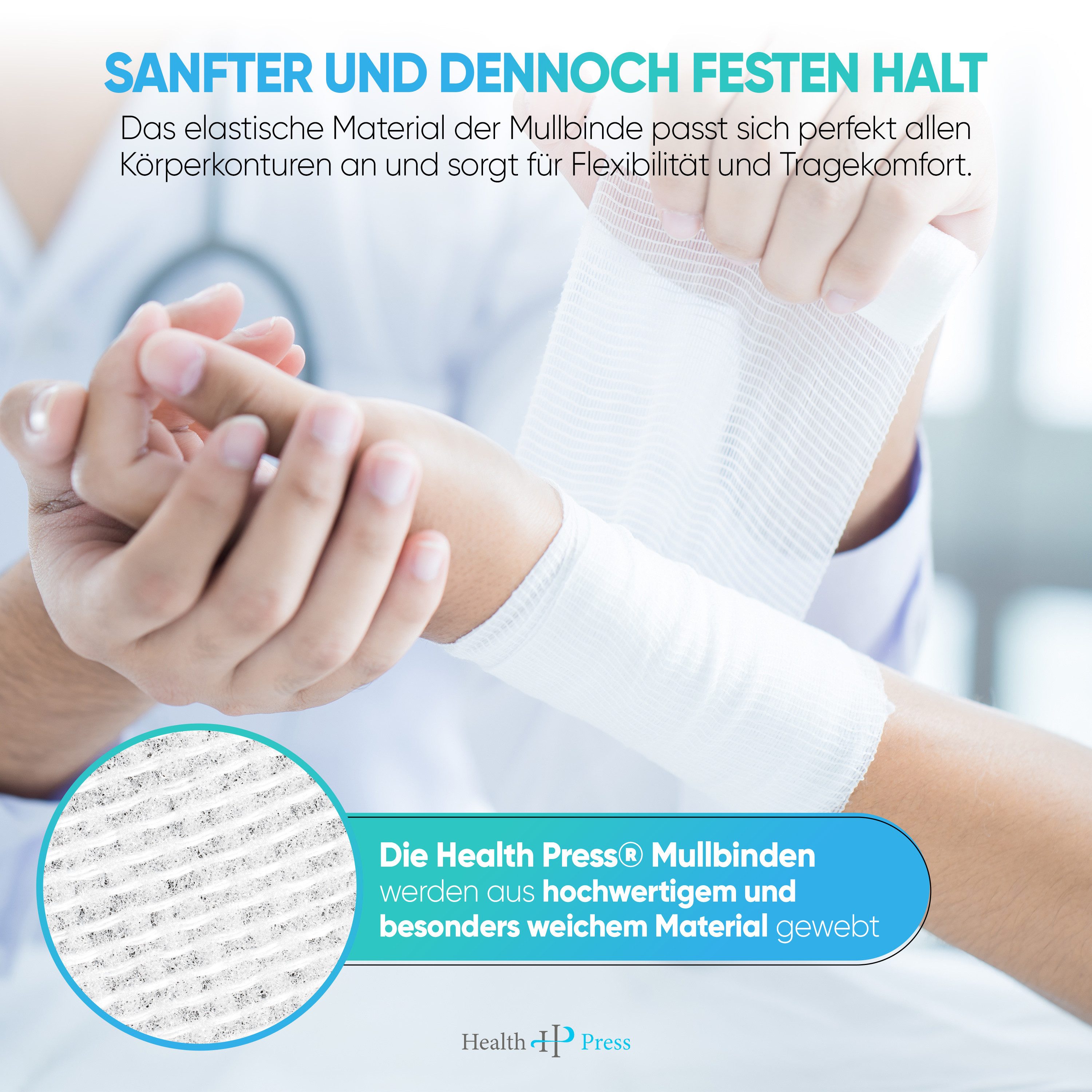 Health Press Wundpflaster Mullbinden – Verbandsmaterial (Set), Dermatologisch getestet