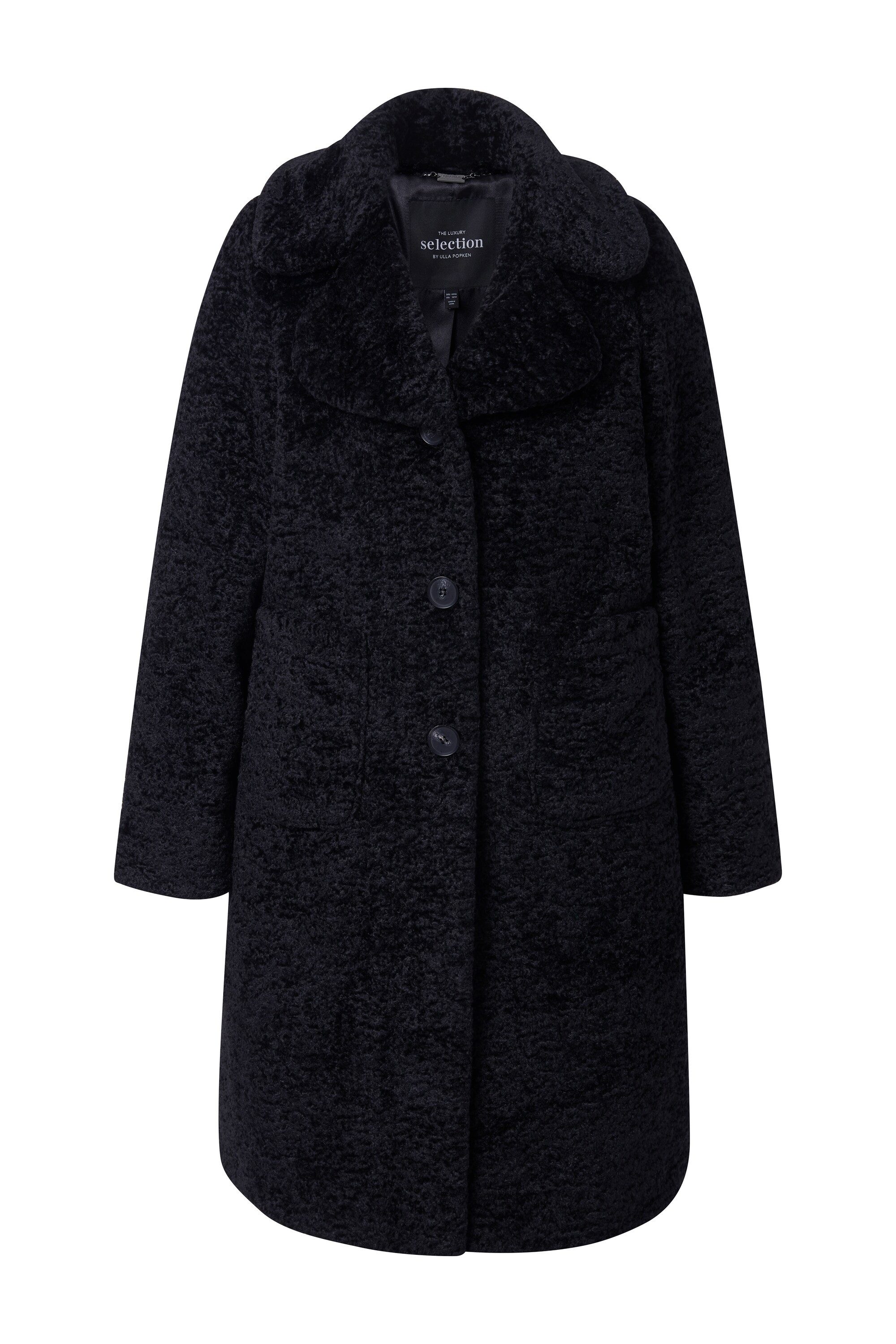 Ulla Popken Wintermantel Mantel Persianeroptik Kunstfellbesatz Reverskragen günstig online kaufen