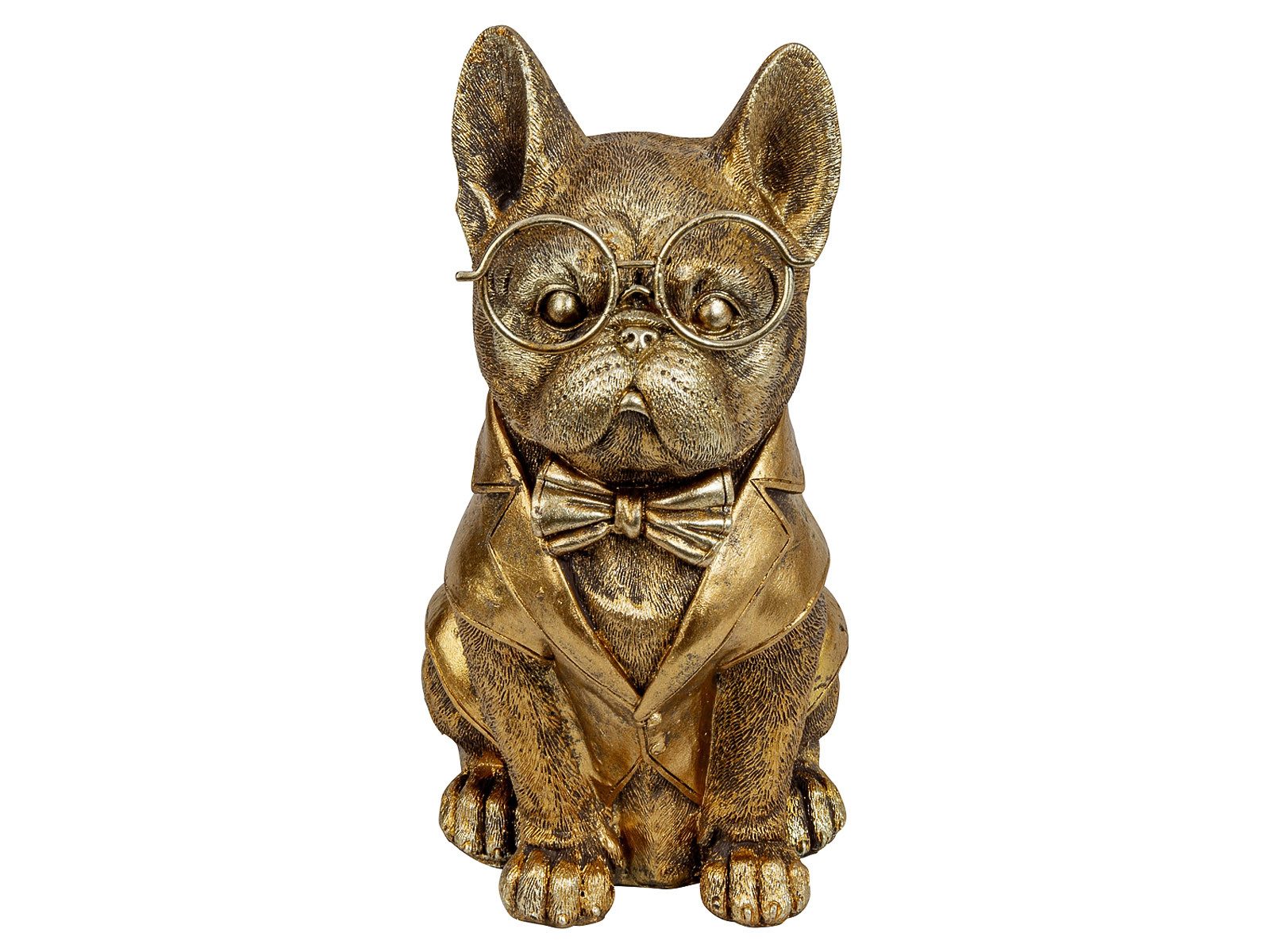 Mel-O-Design Dekofigur 1490 Lustiger Mops in gold mit großer Brille (Stück, 1 St., 1), Blickfang