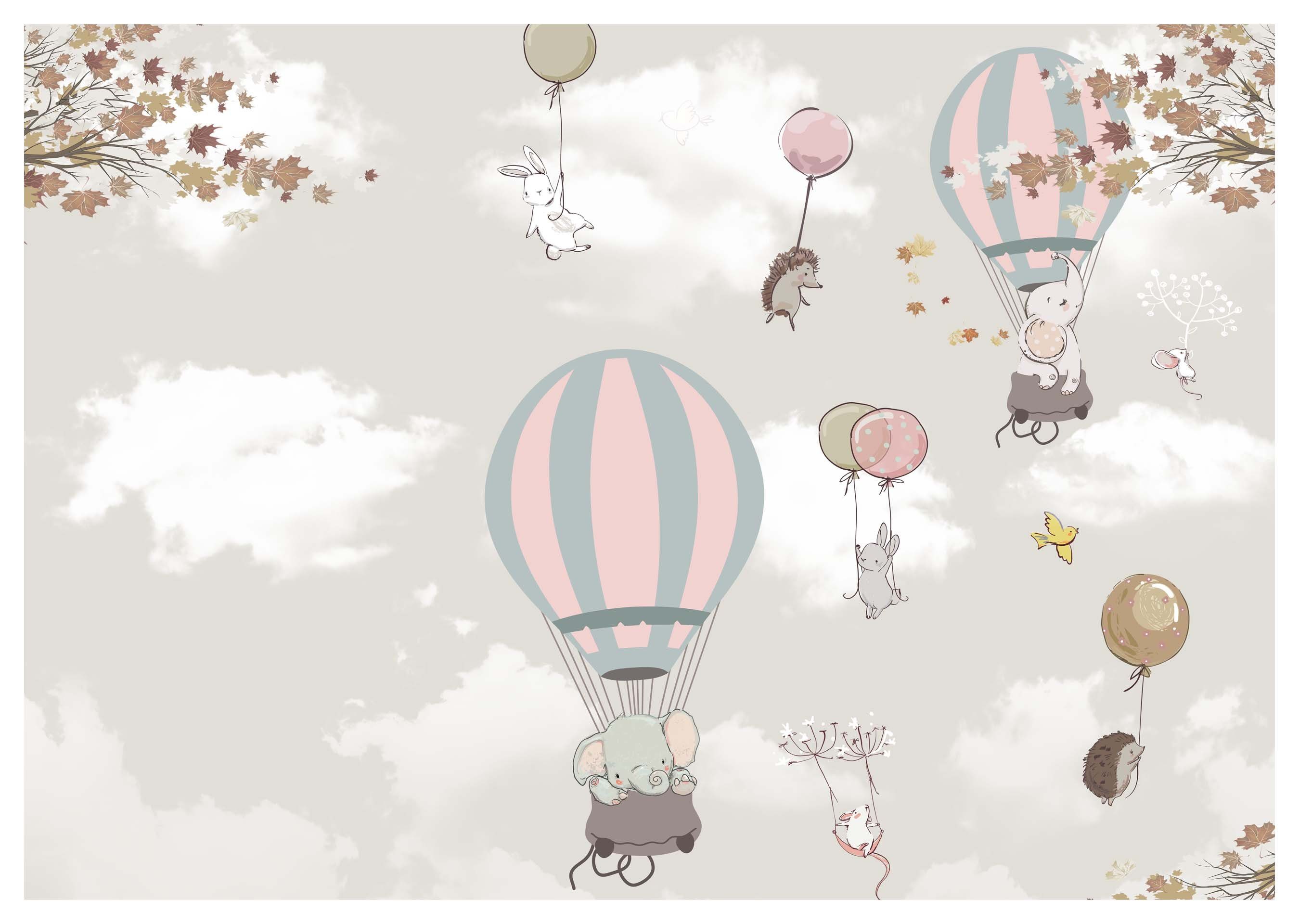 wandmotiv24 Fototapete Elefant Hase Luftballons, strukturiert, Wandtapete, Motivtapete, matt, Vinyltapete, selbstklebend