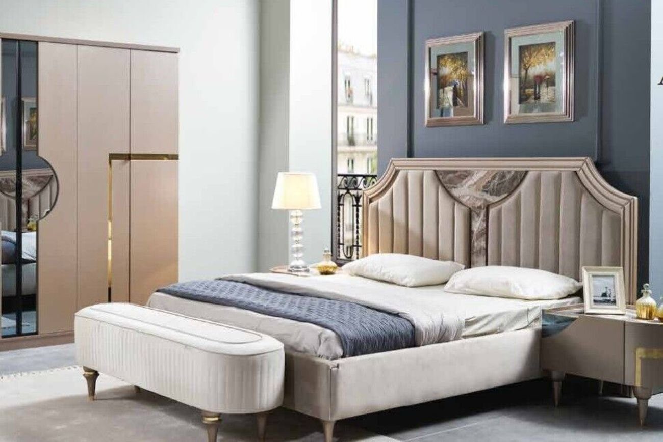 JVmoebel Bett Bettrahmen Doppel Holz Bettgestelle Schlafzimmer Weiß Luxus Bett (1-tlg)